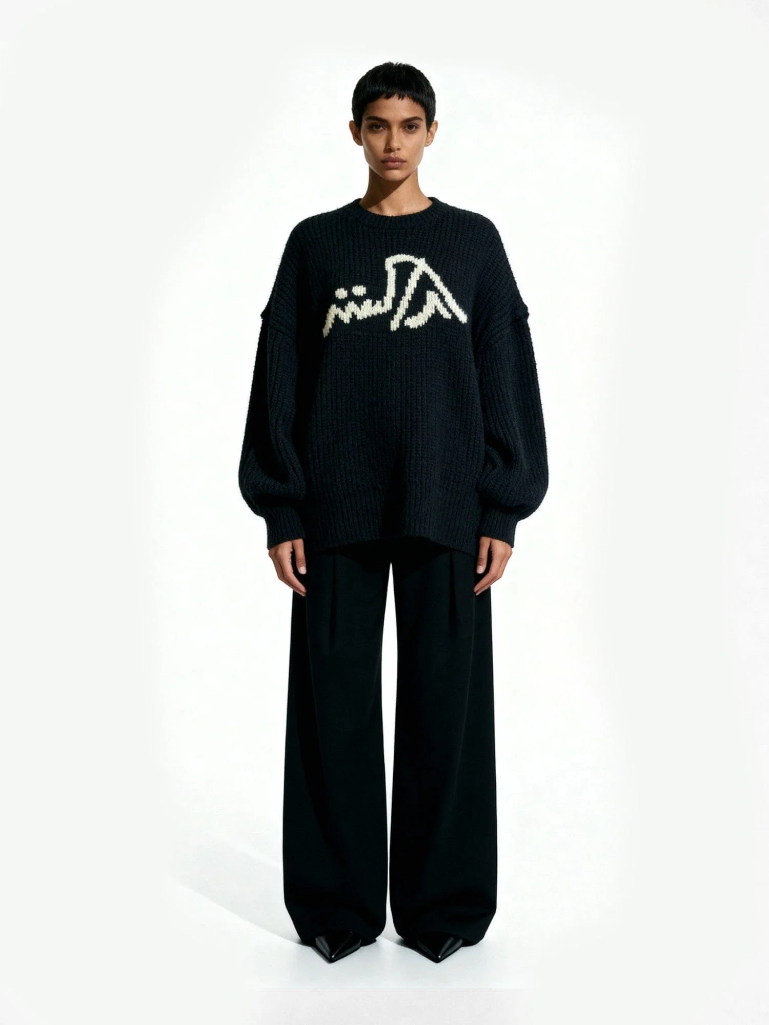 Black chunky knit logo sweater - Image 8