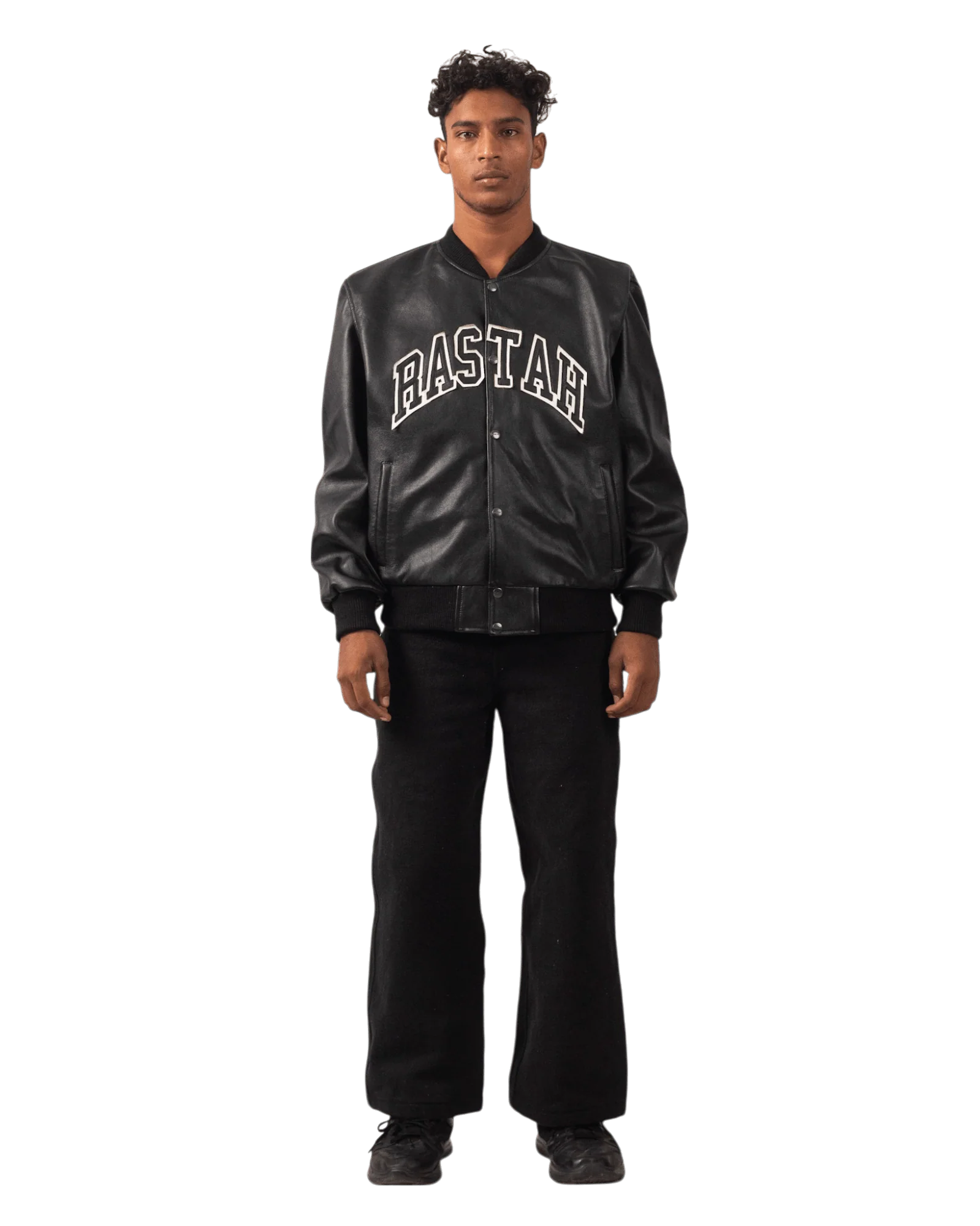 Black varsity leather jacket - Image 4