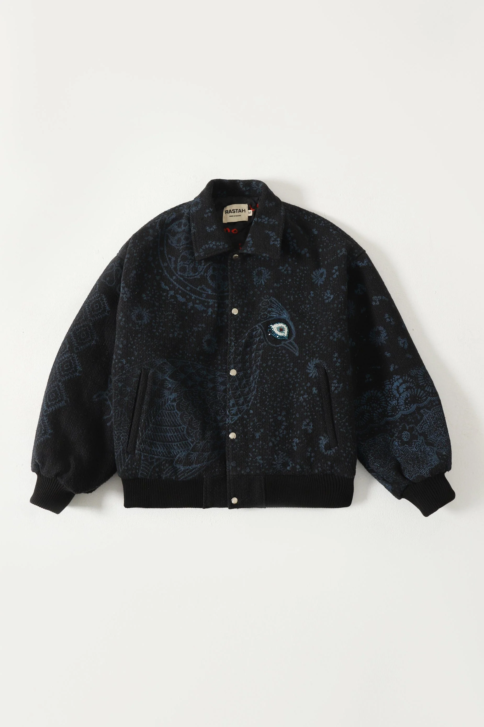 "Eye of the storm" block print bomber jacket