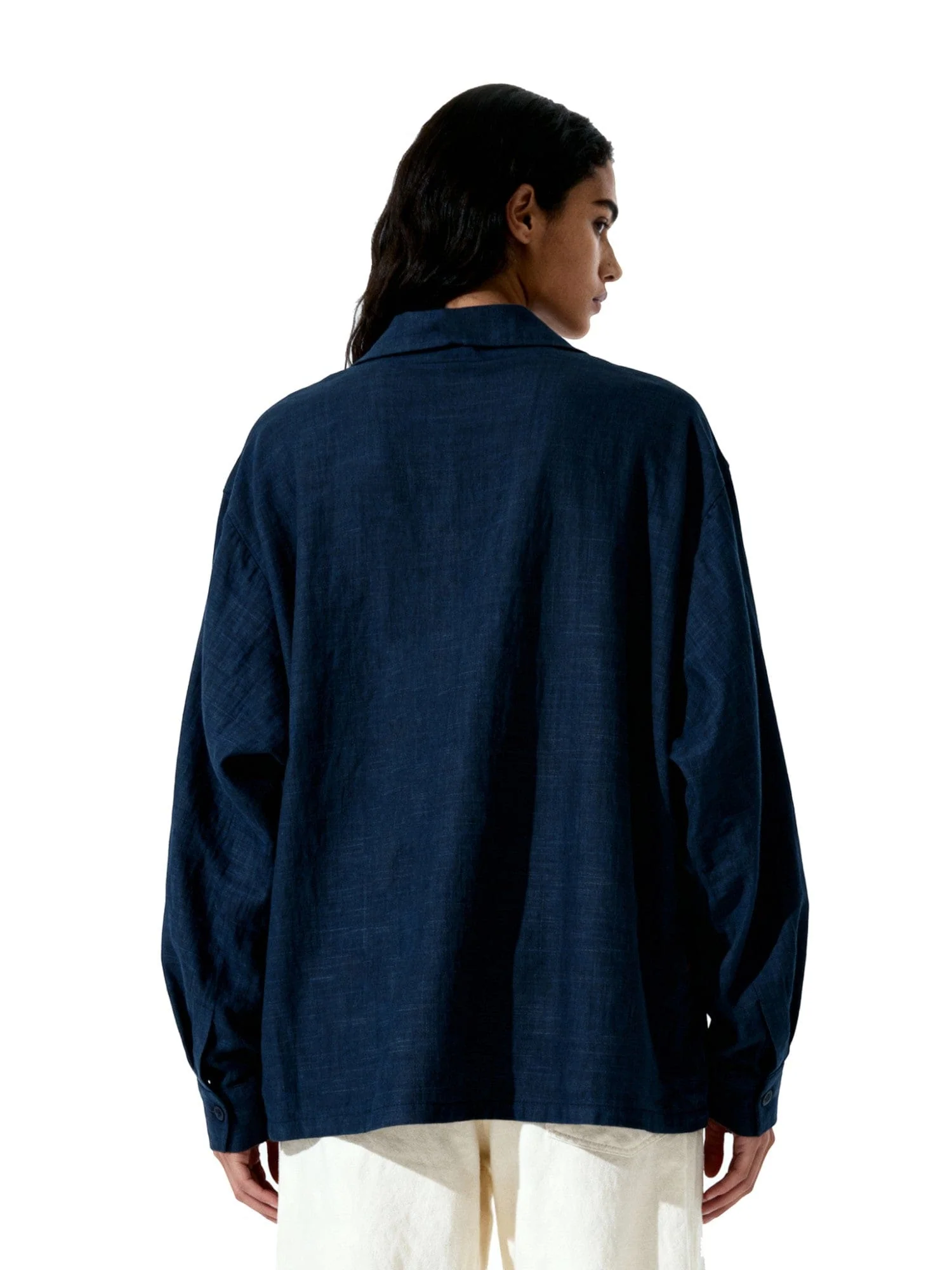 Handwoven navy button-down - Image 10