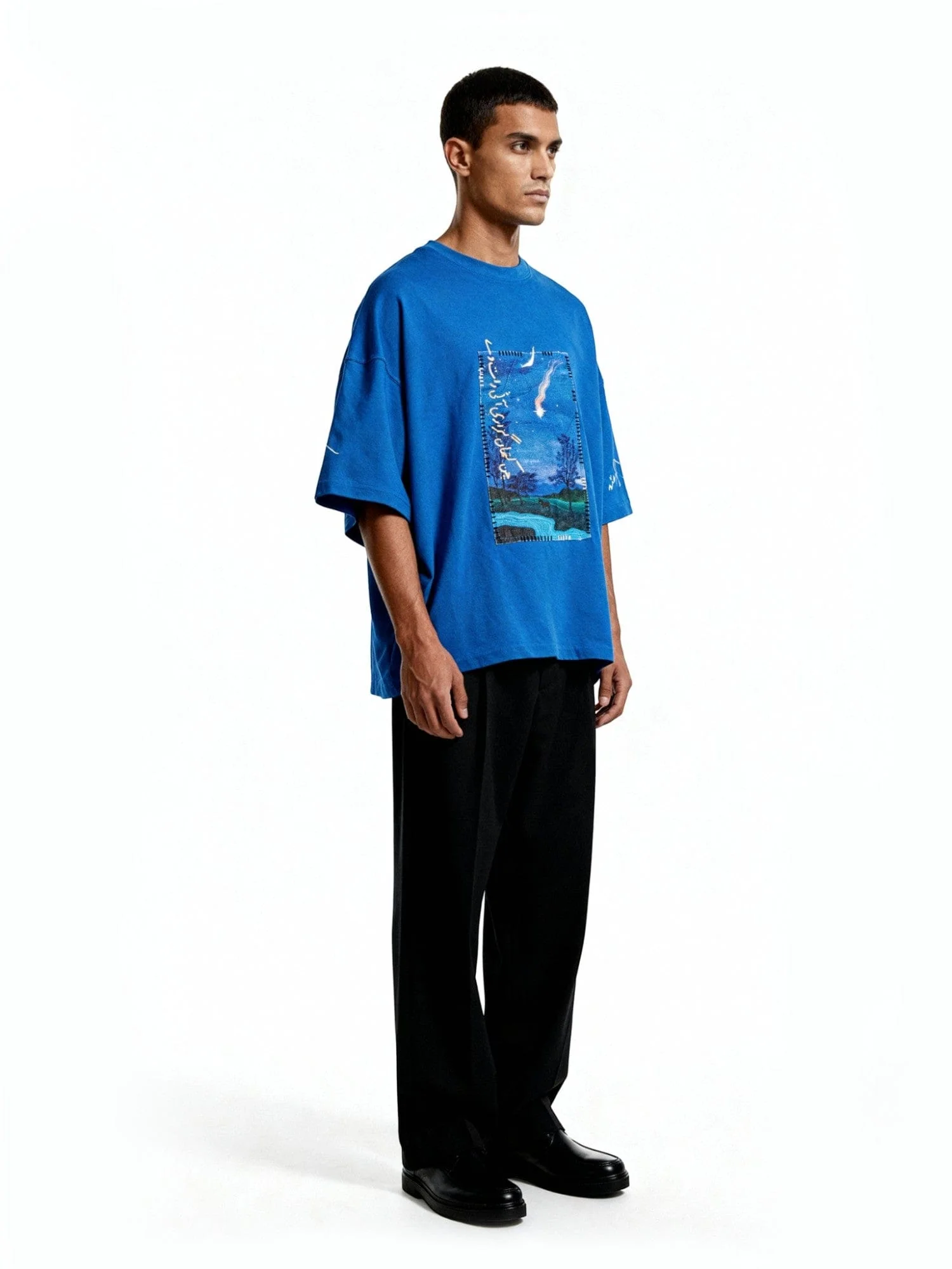 Cobalt blue embroidered T-shirt - Image 6