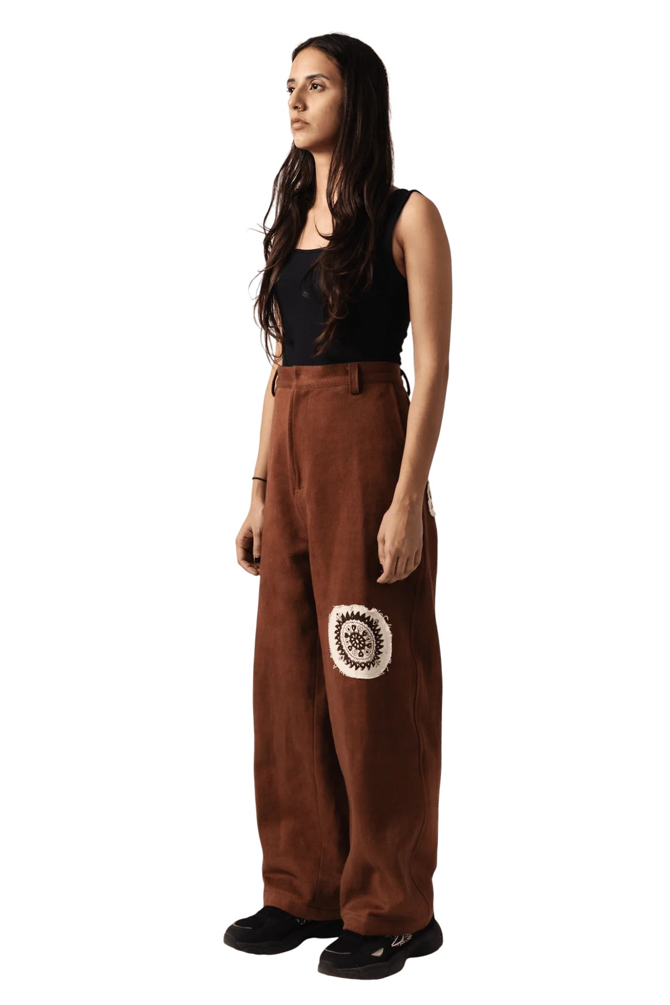 Brown block print denim pants - Image 12