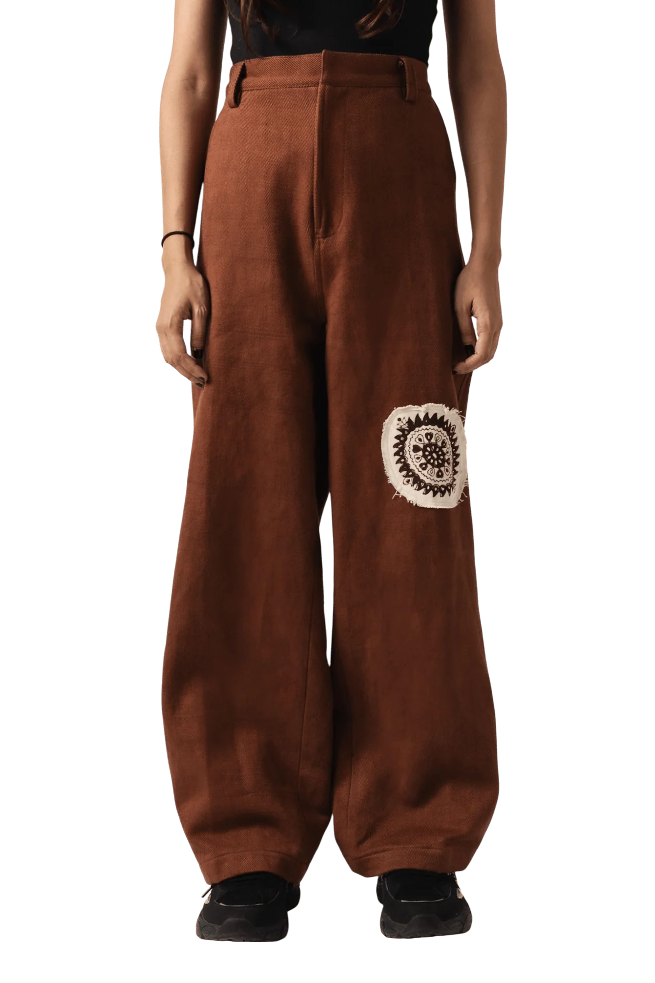 Brown block print denim pants - Image 4