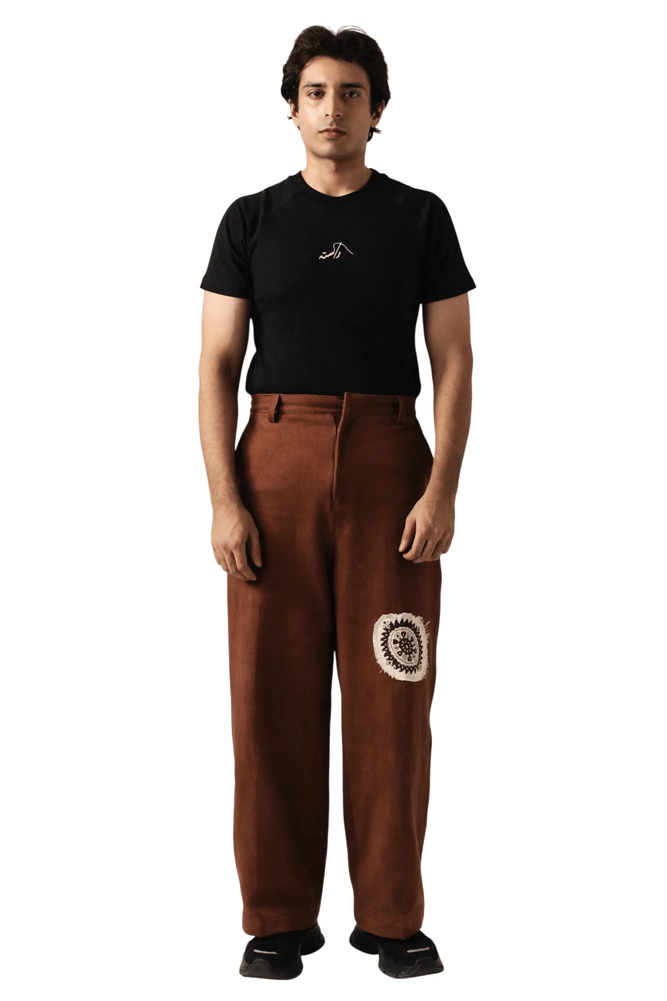Brown block print denim pants - Image 5