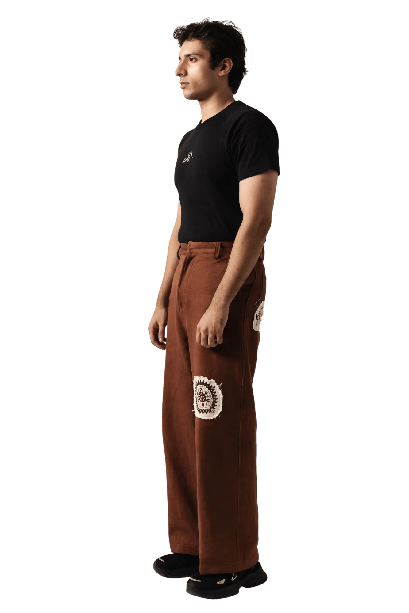 Brown block print denim pants - Image 7