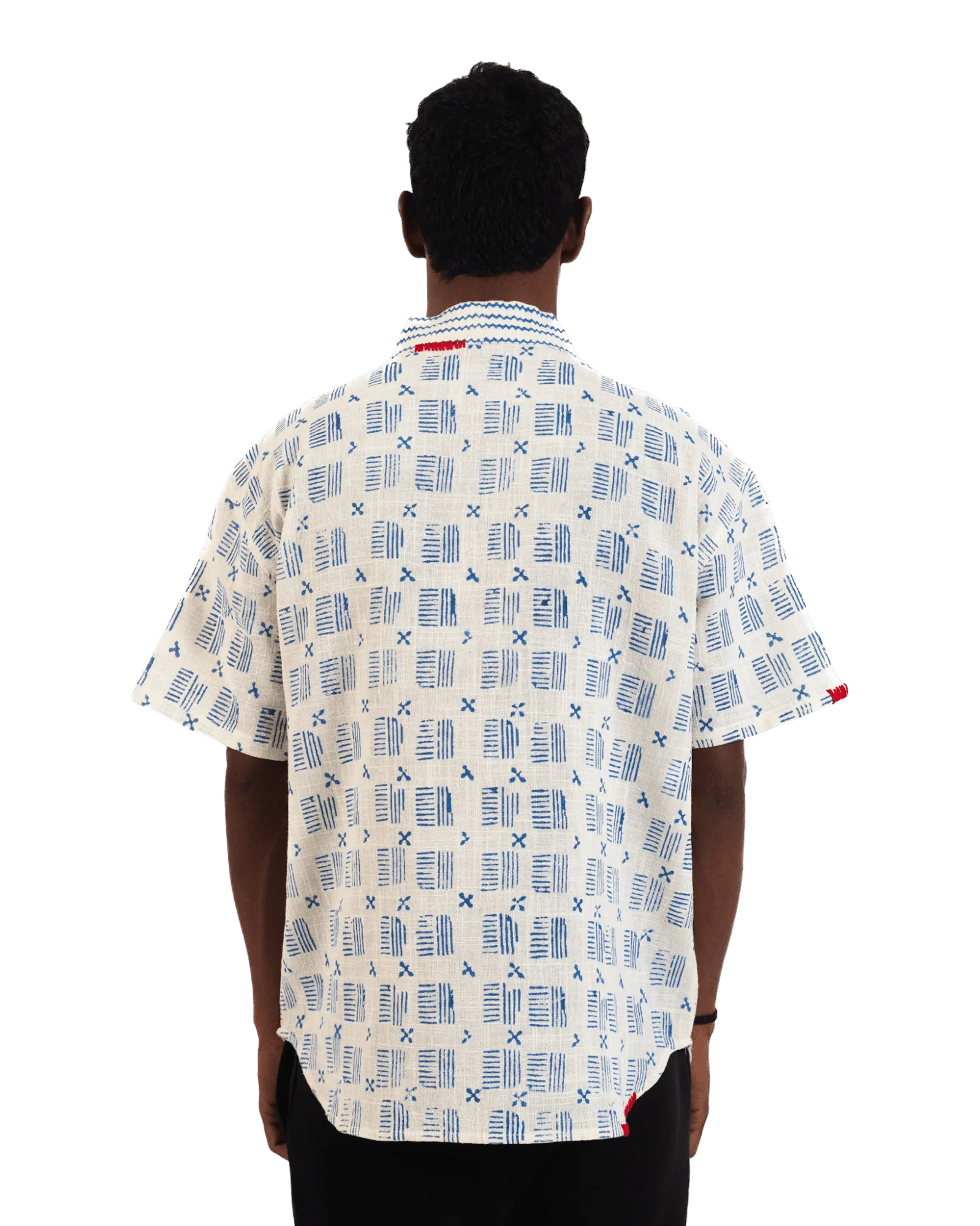 "Azure echo" handwoven and handblockprinted polo - Image 3