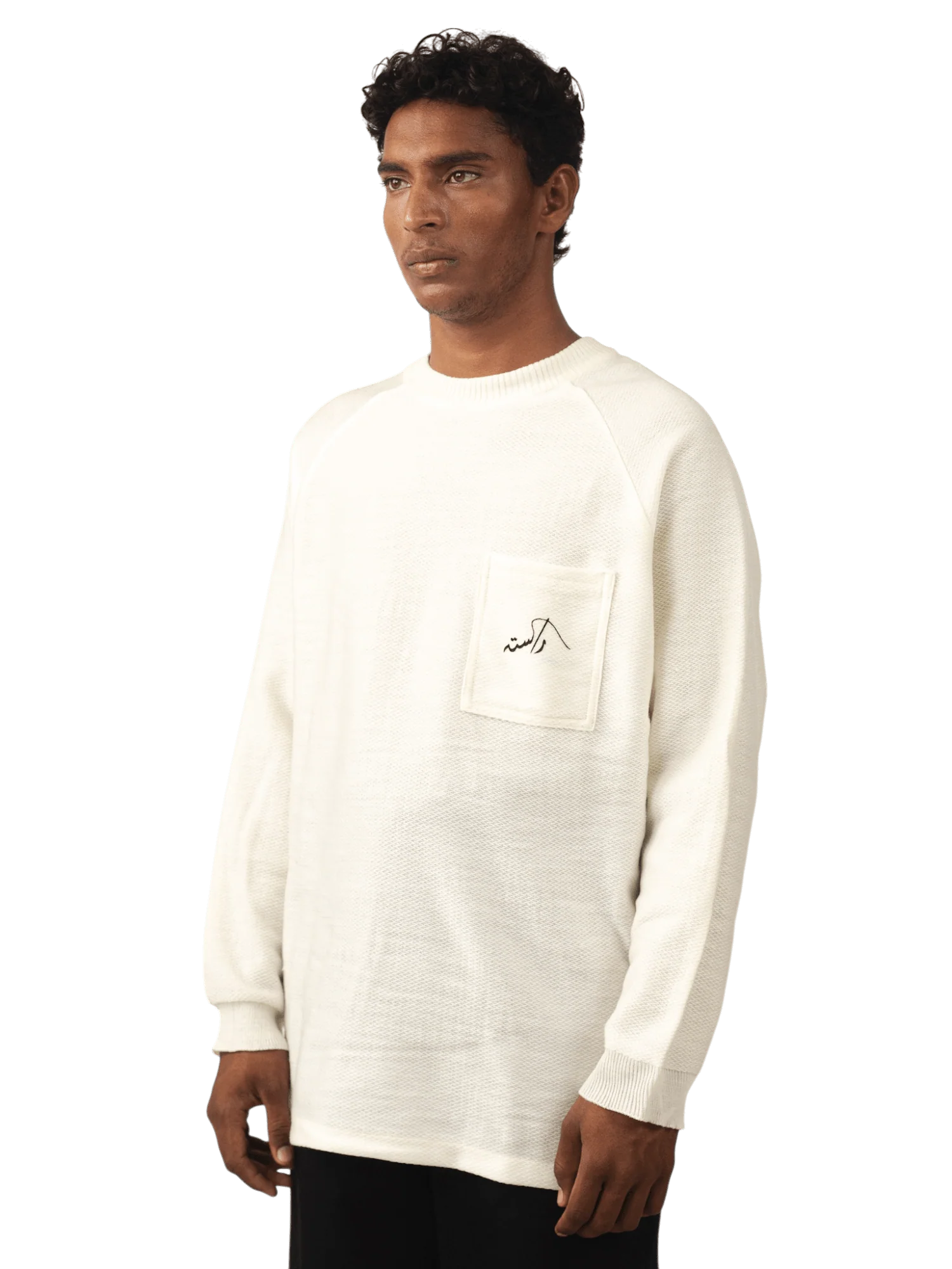 Cream jacquard raglan full-sleeve shirt (V5) - Image 3