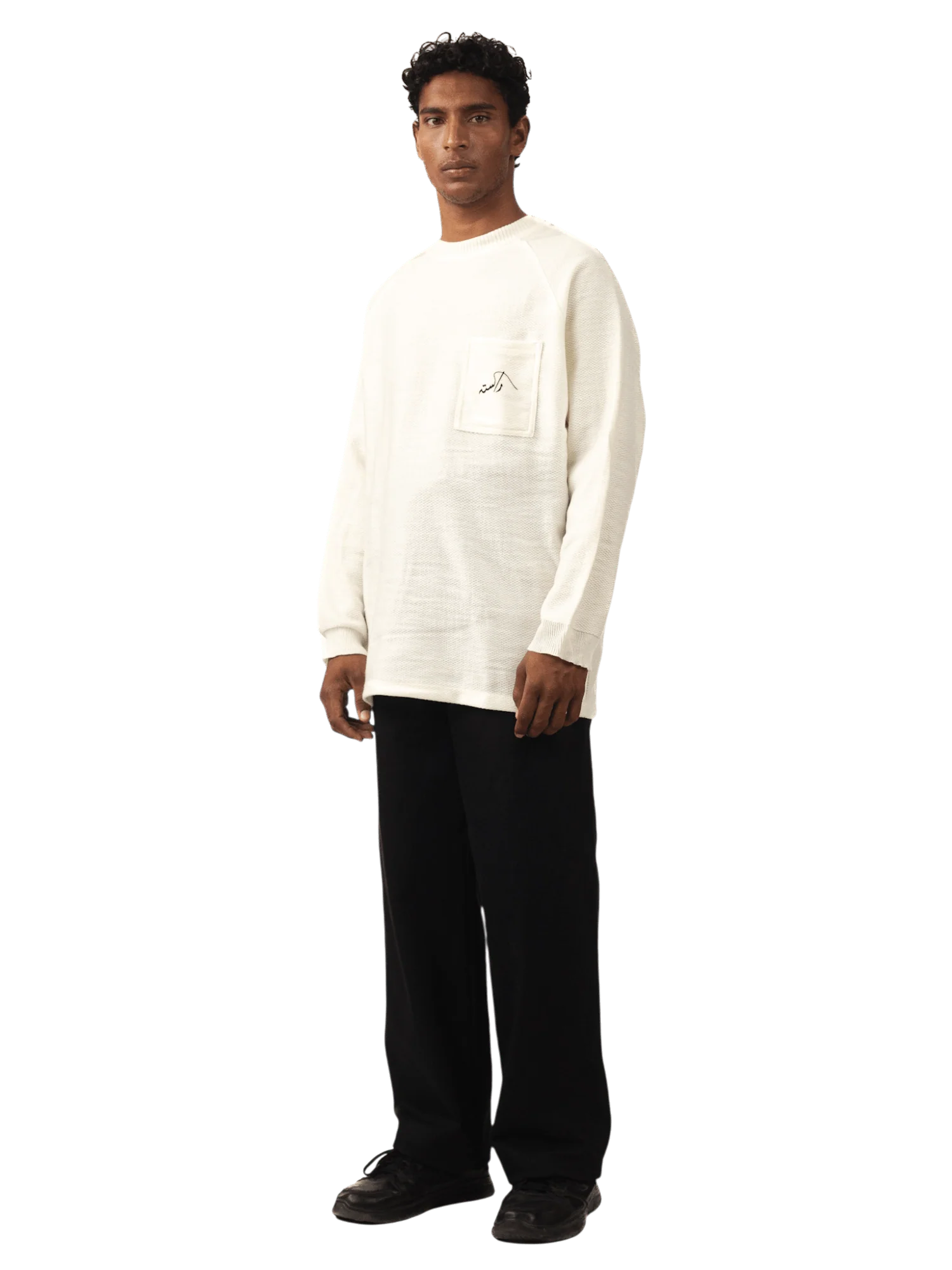 Cream jacquard raglan full-sleeve shirt (V5) - Image 4