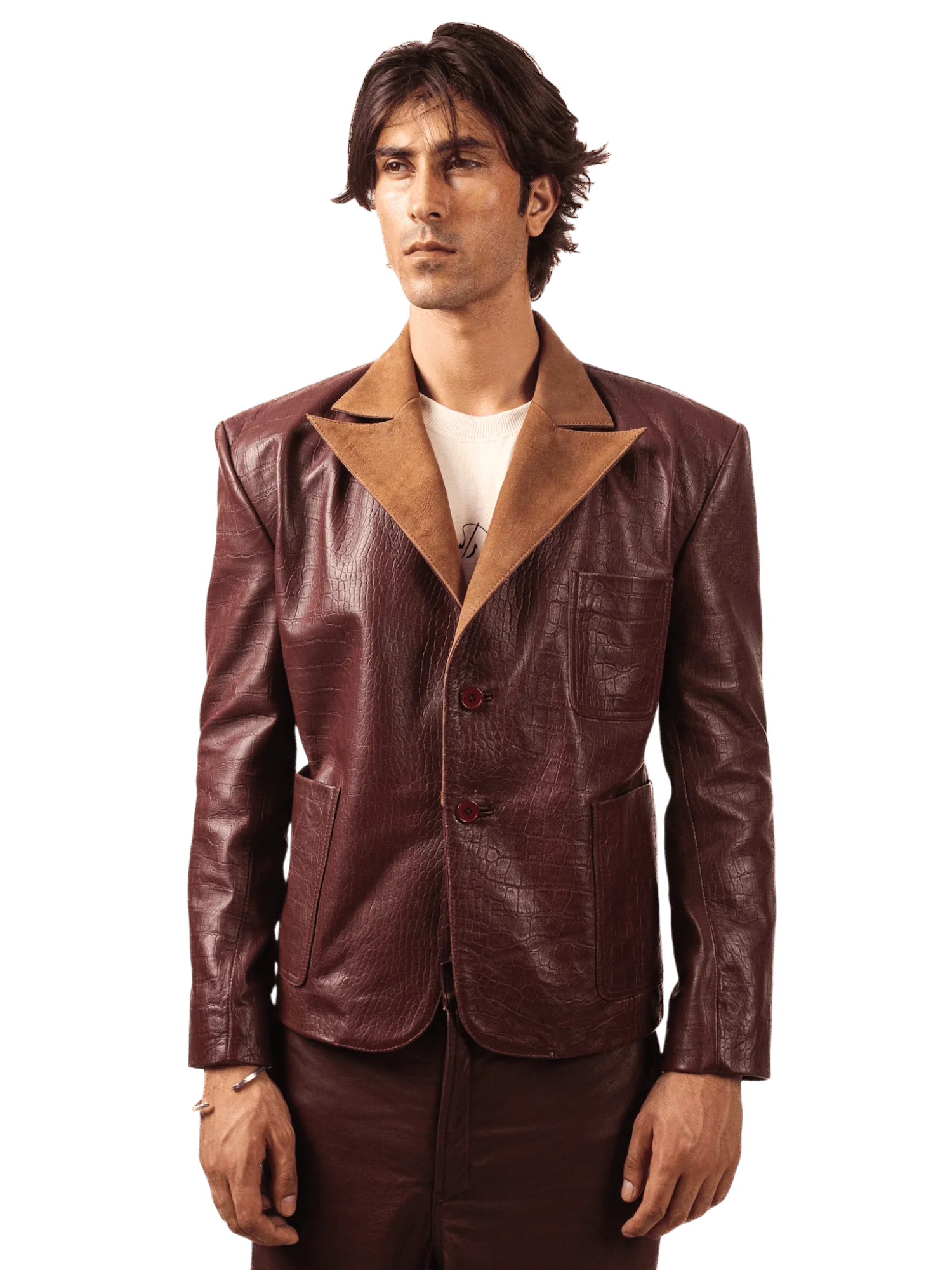 Deep maroon leather suit jacket - Image 2