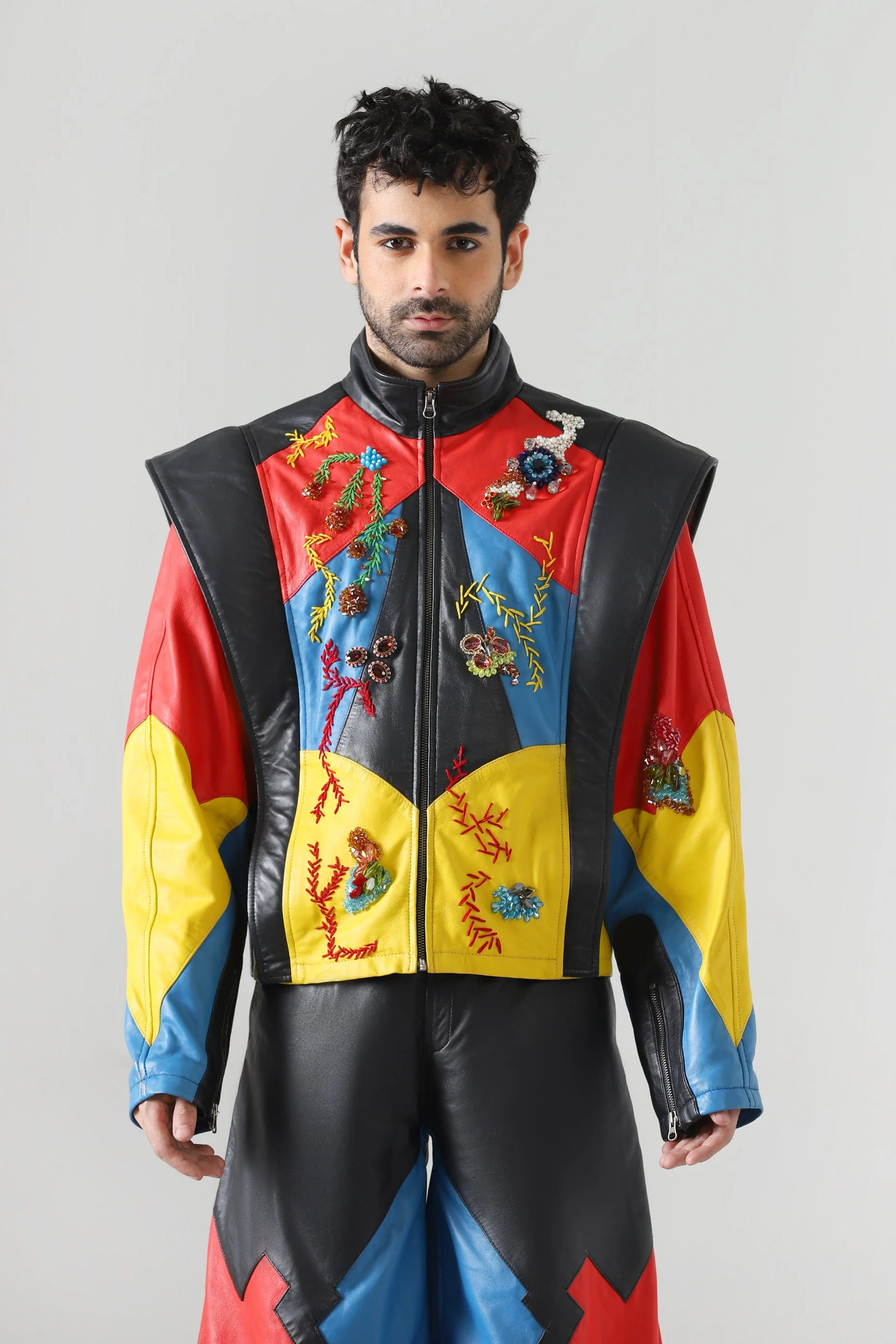 Hand-Embroidered leather racer jacket - Image 2