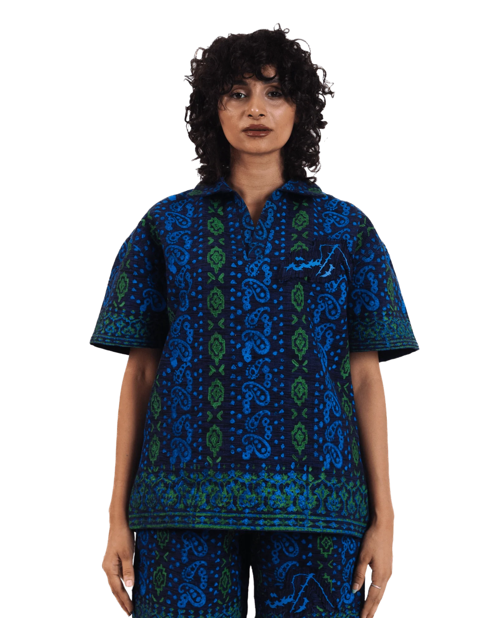 "Nocturnal paisley" handwoven cotton button-down