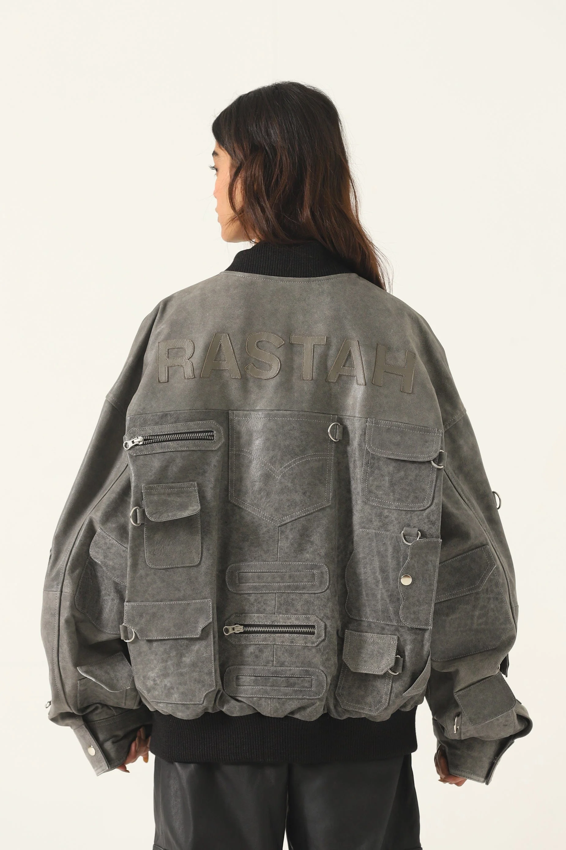 "Midnight train" leather bomber jacket - Image 4