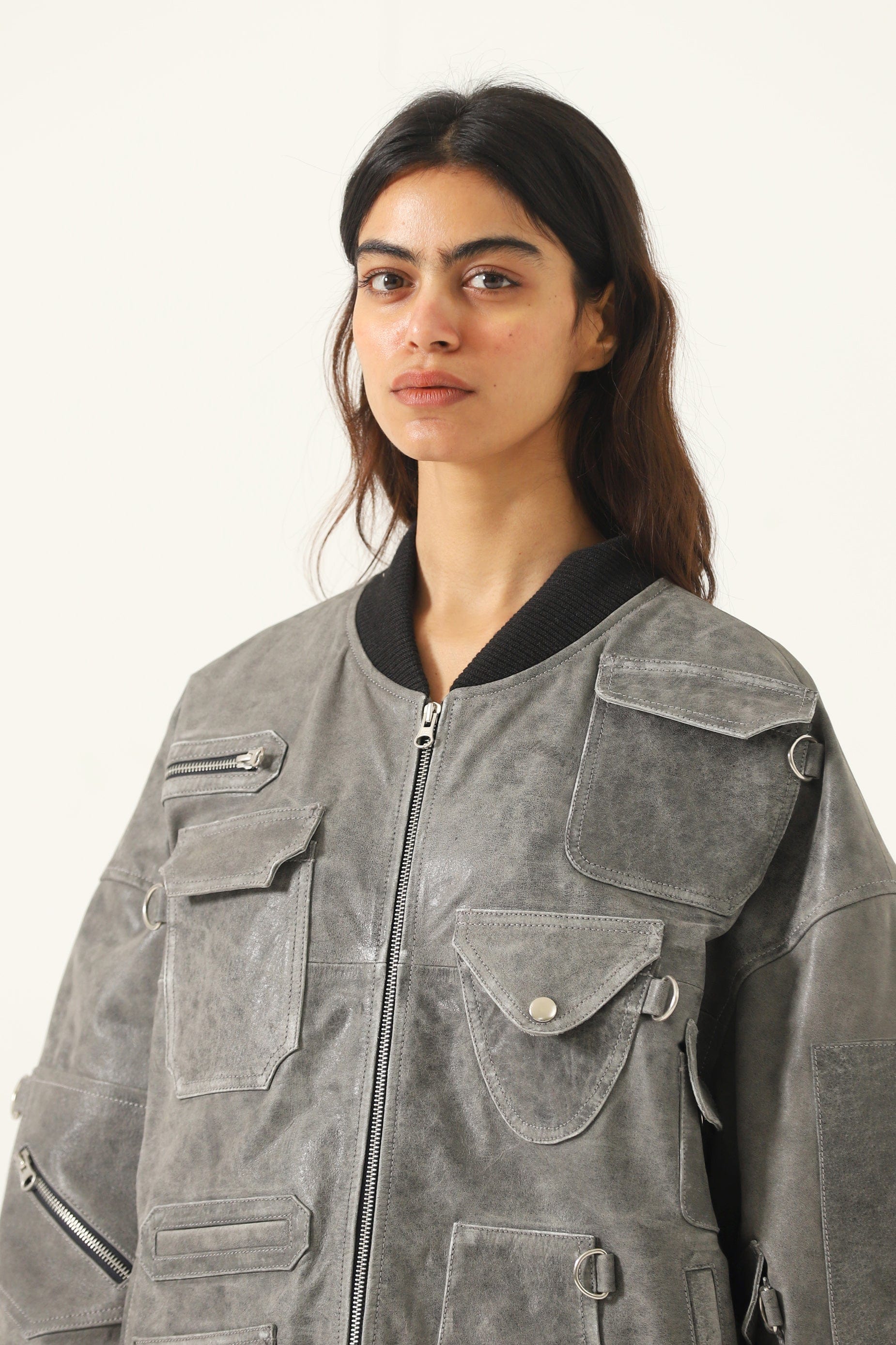 "Midnight train" leather bomber jacket - Image 5