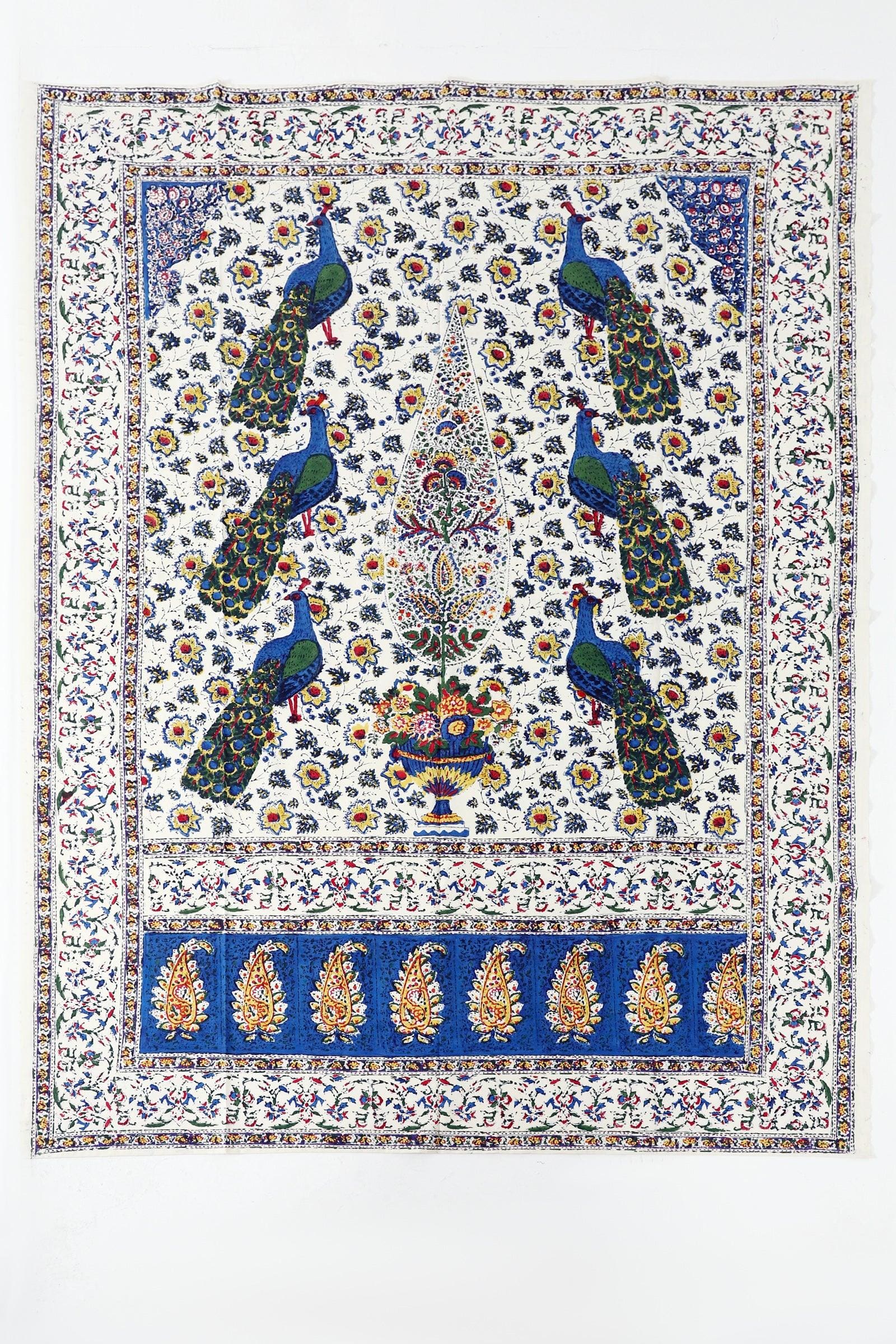 Six peacock block printed tapestry
