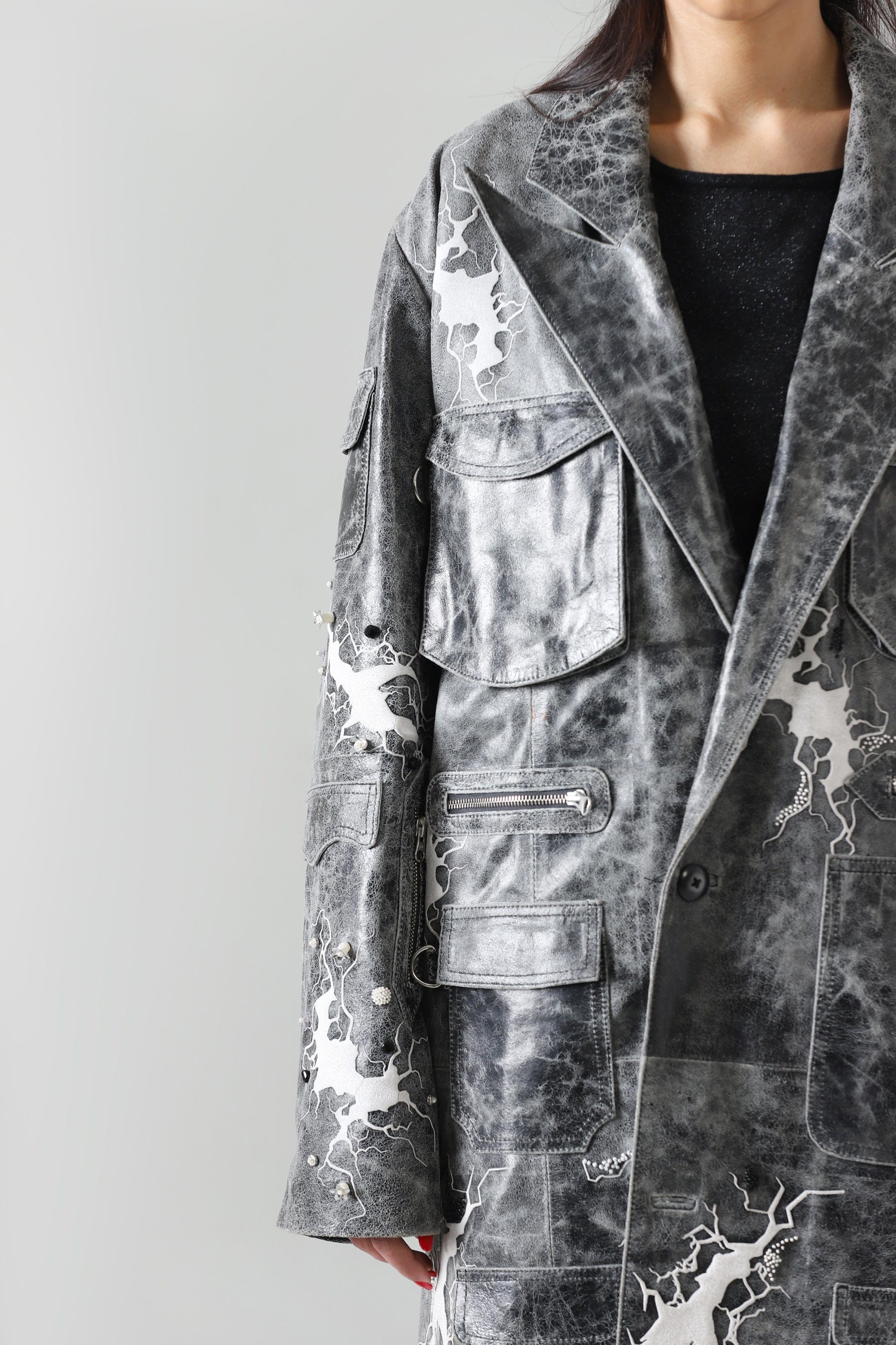 "After hours" hand-embroidered leather trench coat - Image 7