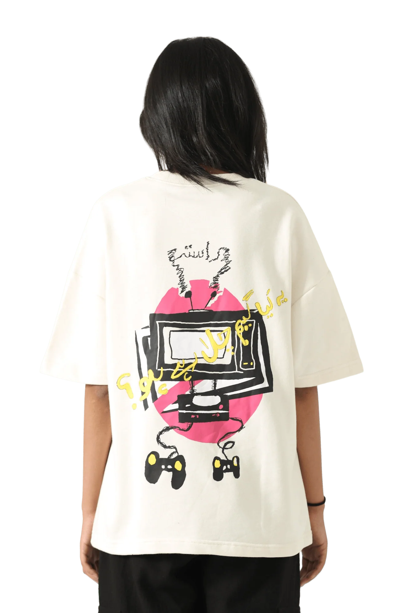 "Games we play" printed beige T-shirt - Image 5