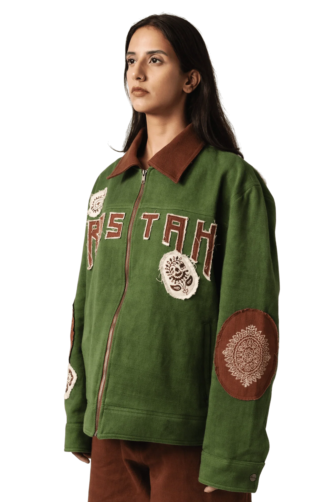 Green block print denim jacket - Image 11