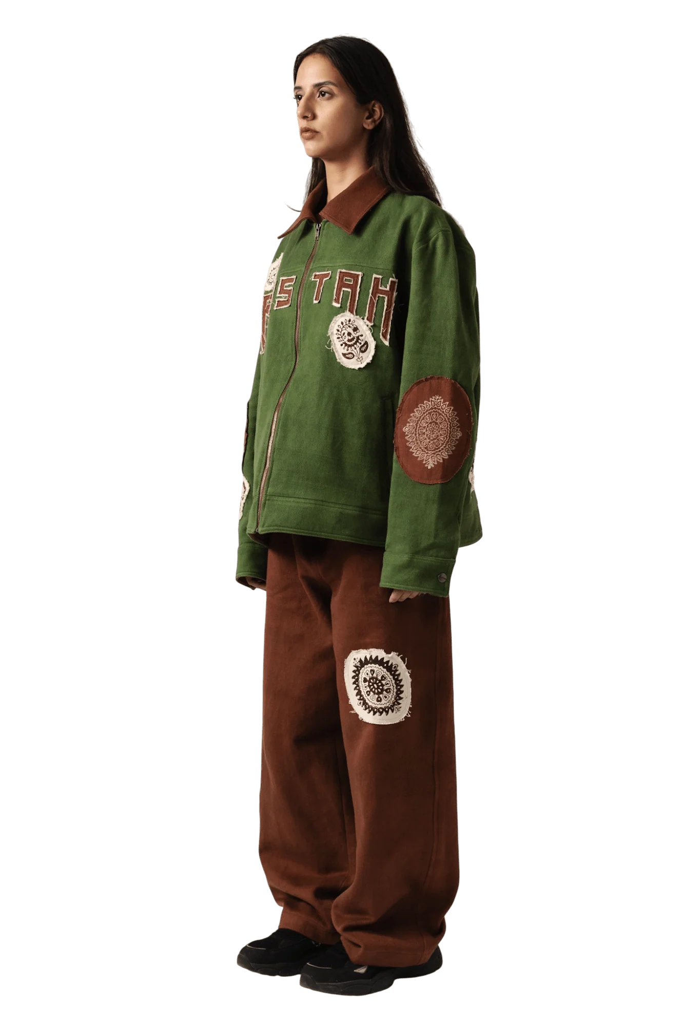 Green block print denim jacket - Image 12