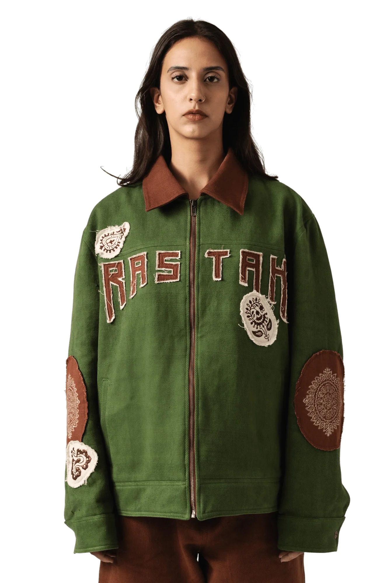 Green block print denim jacket - Image 4