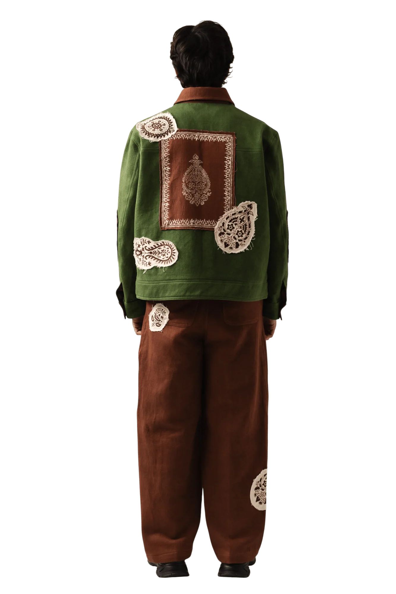 Green block print denim jacket - Image 9