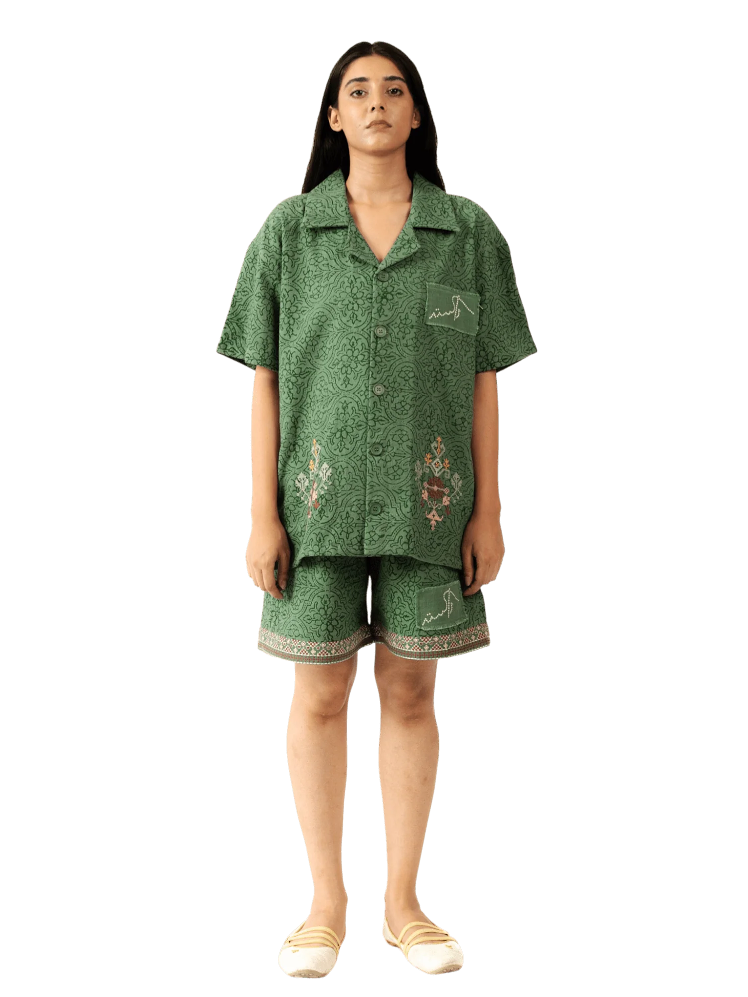 Green embroidered khaddar button-down - Image 10