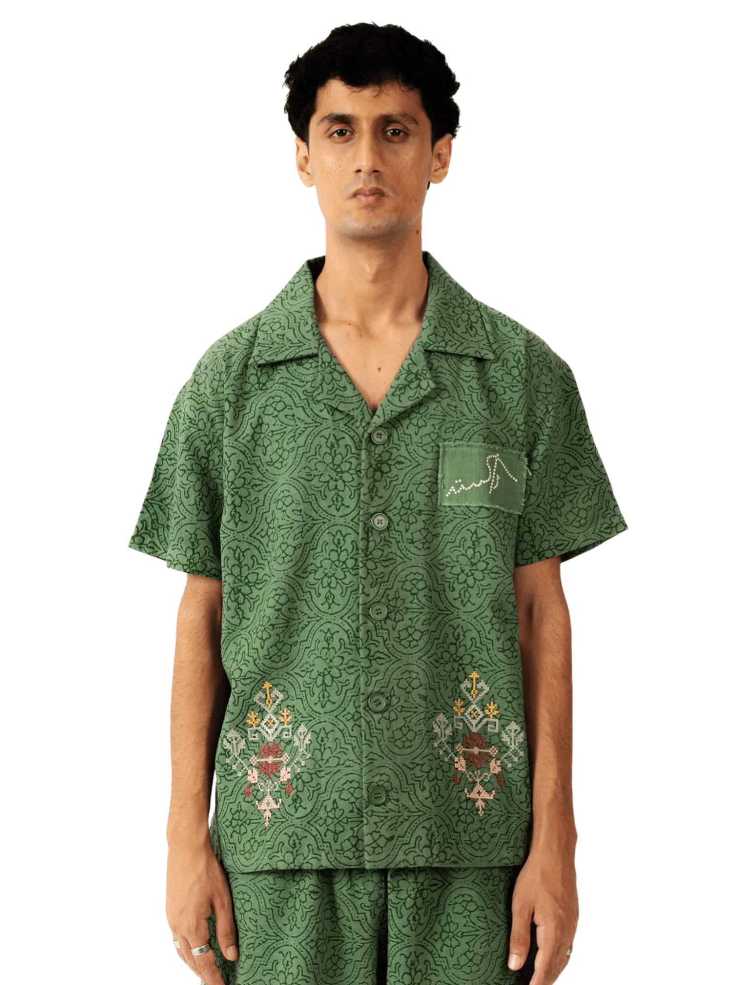 Green embroidered khaddar button-down - Image 2