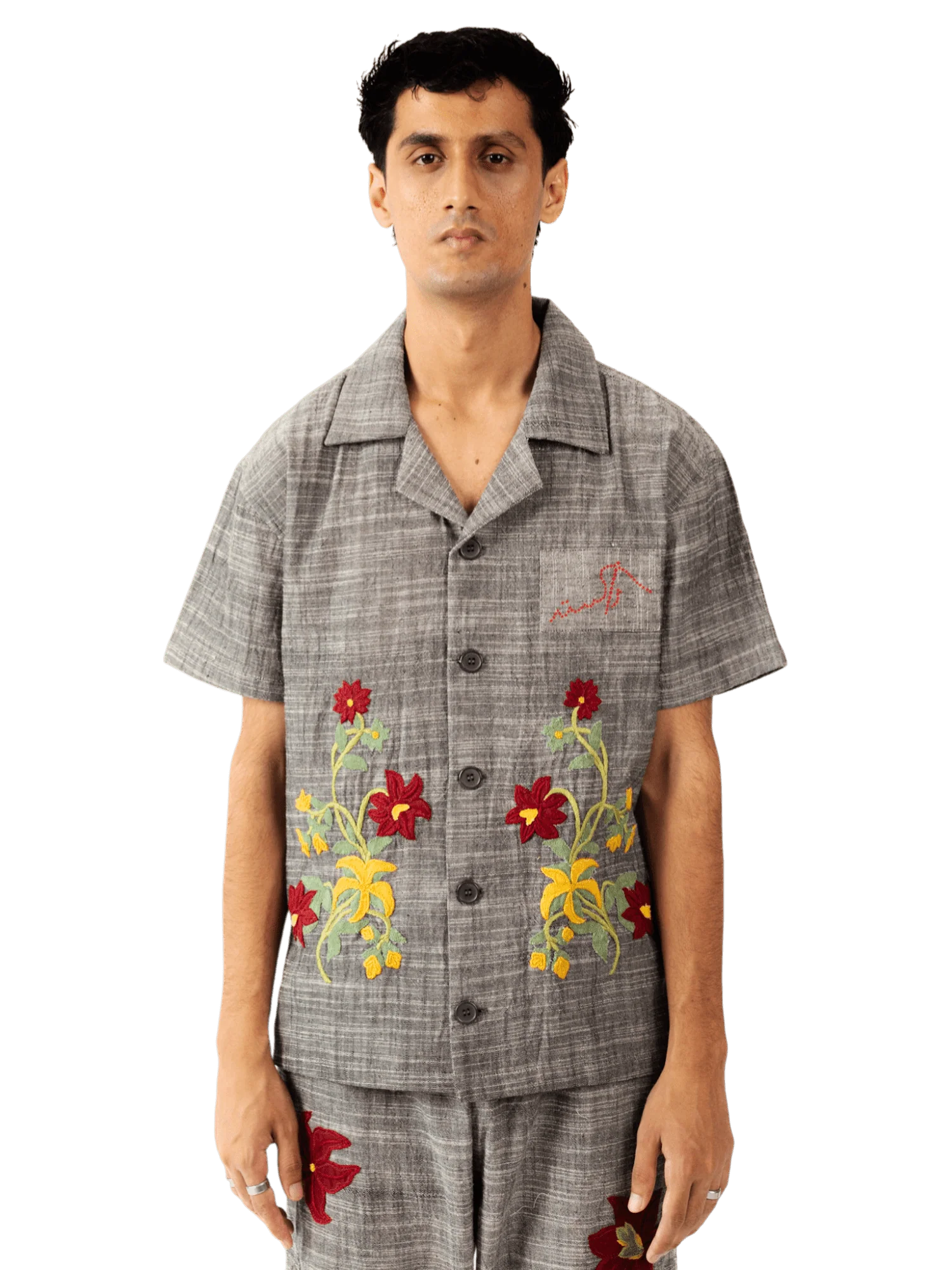 Grey embellished khaddar button-down - Image 2