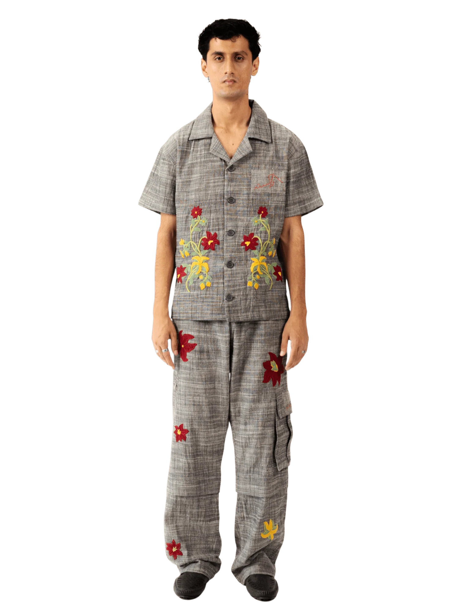 Grey embellished khaddar button-down - Image 4