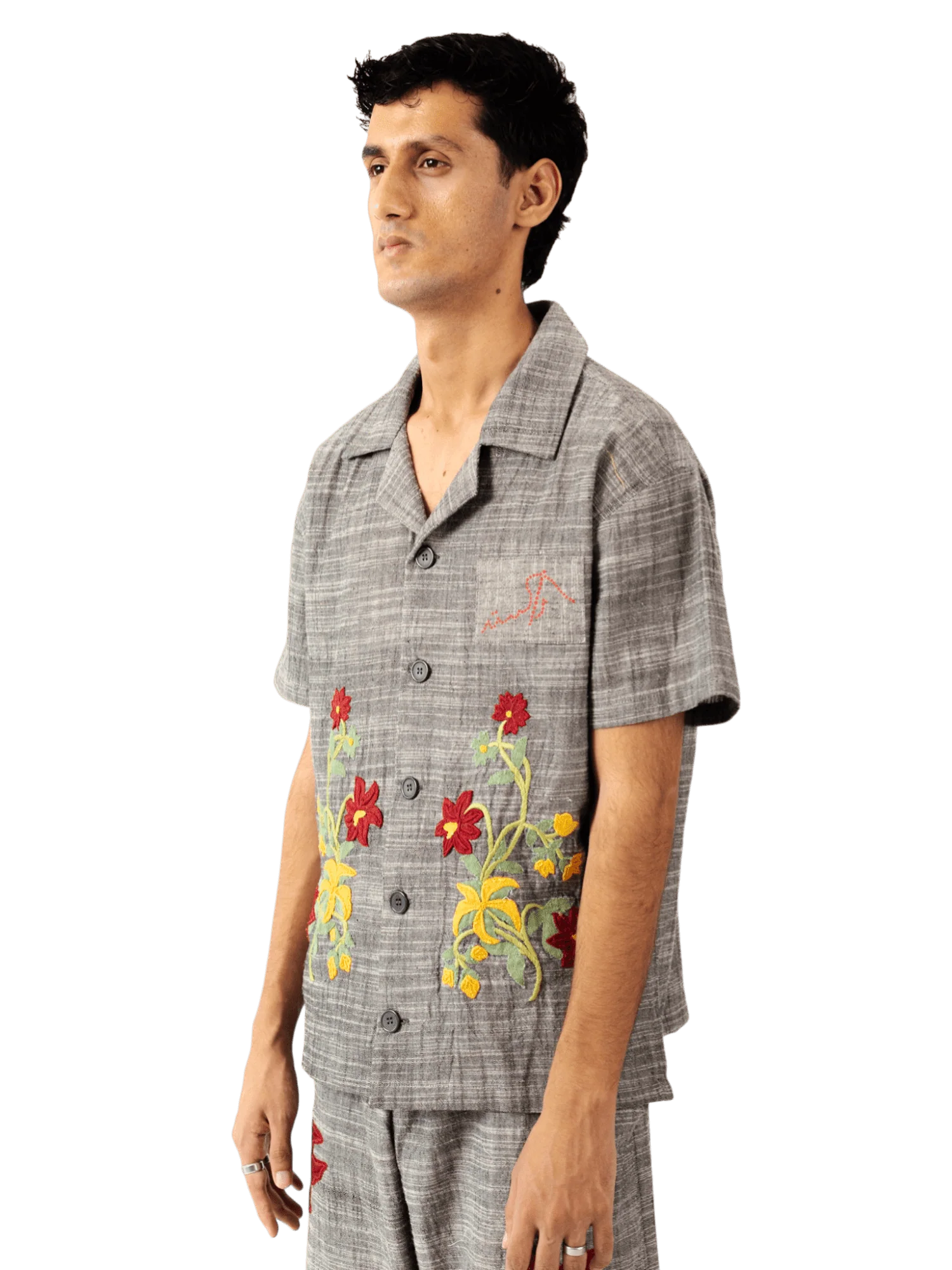 Grey embellished khaddar button-down - Image 5