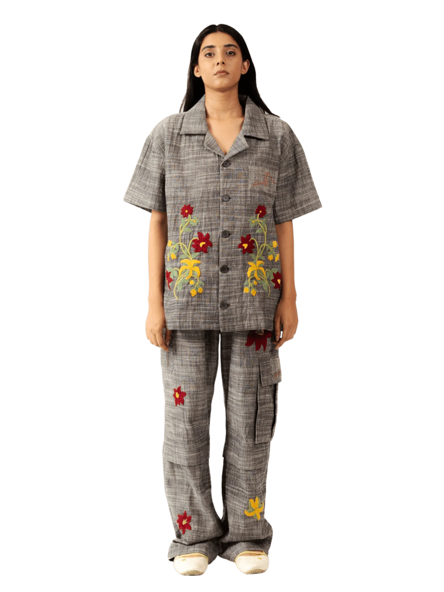 Grey embellished khaddar button-down - Image 9