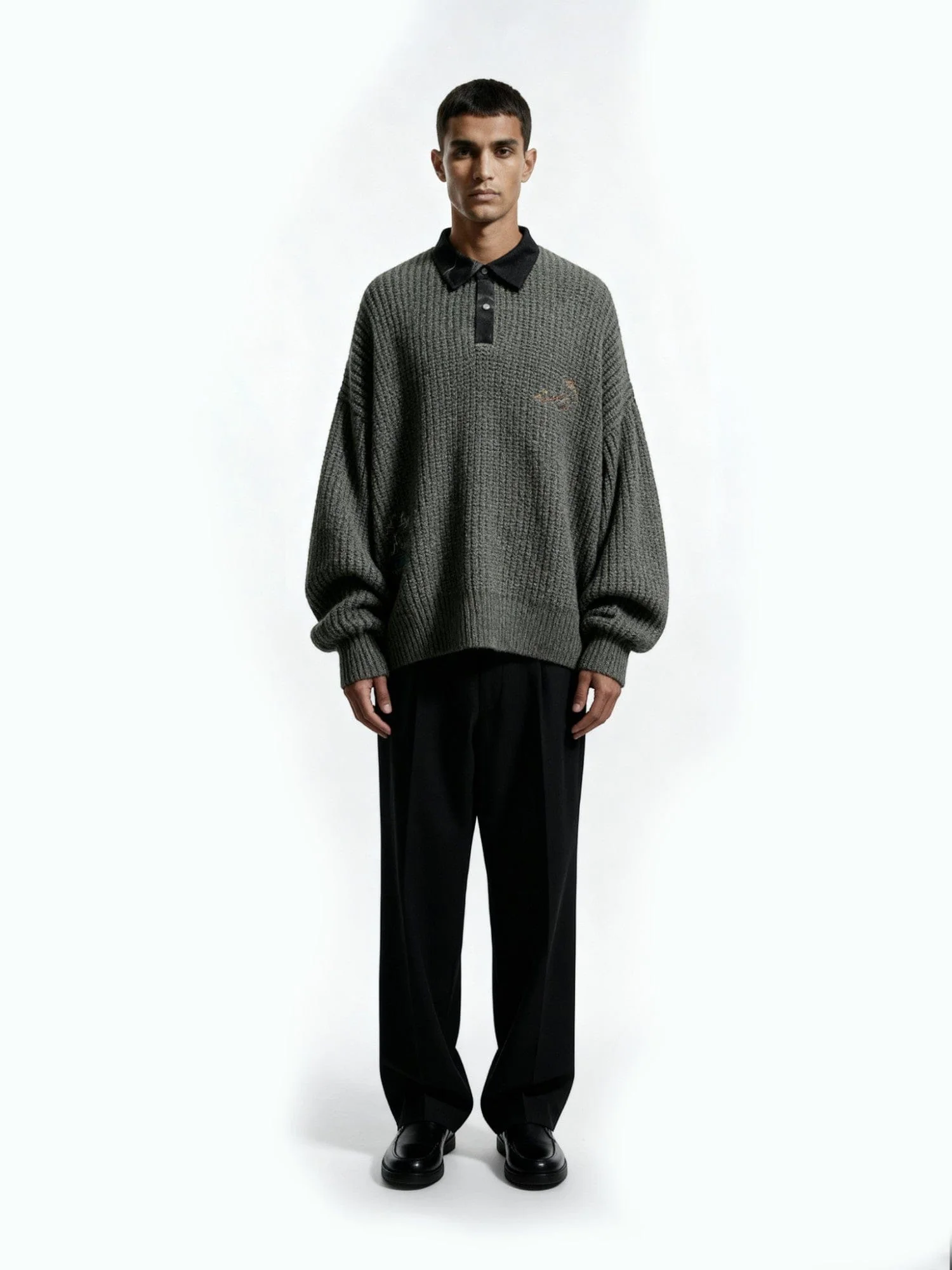 Grey patchwork chunky knit sweater - Image 4