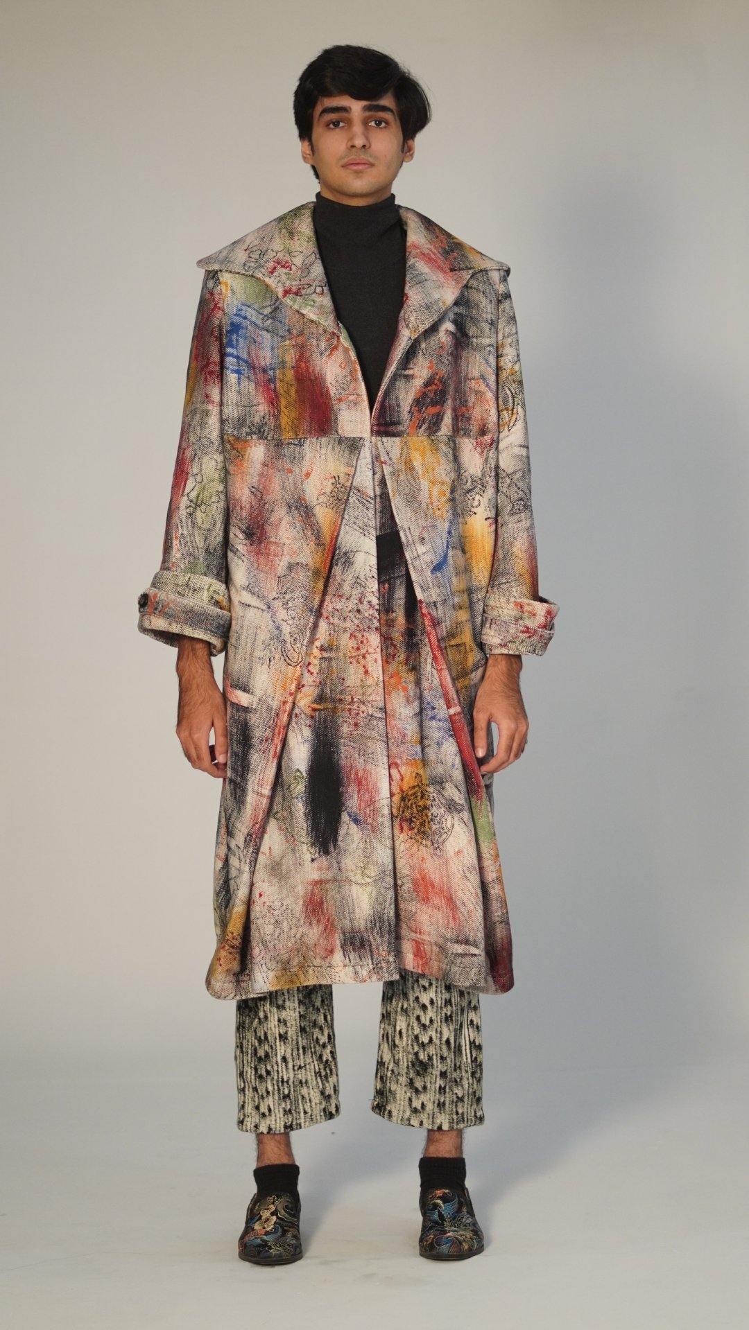 Hand block printed pleated long coat - Image 4