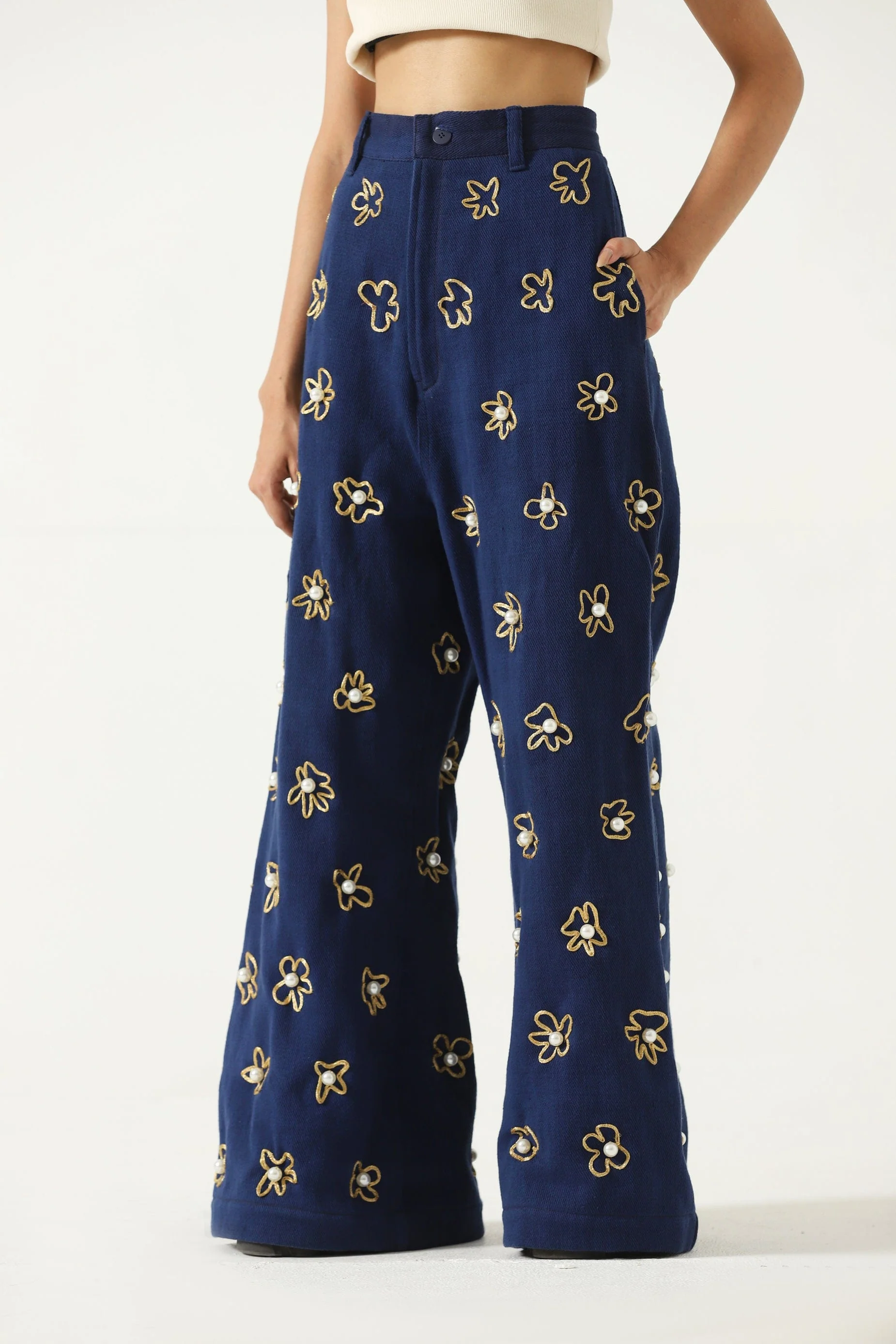 Hand embelished denim trousers - Image 3