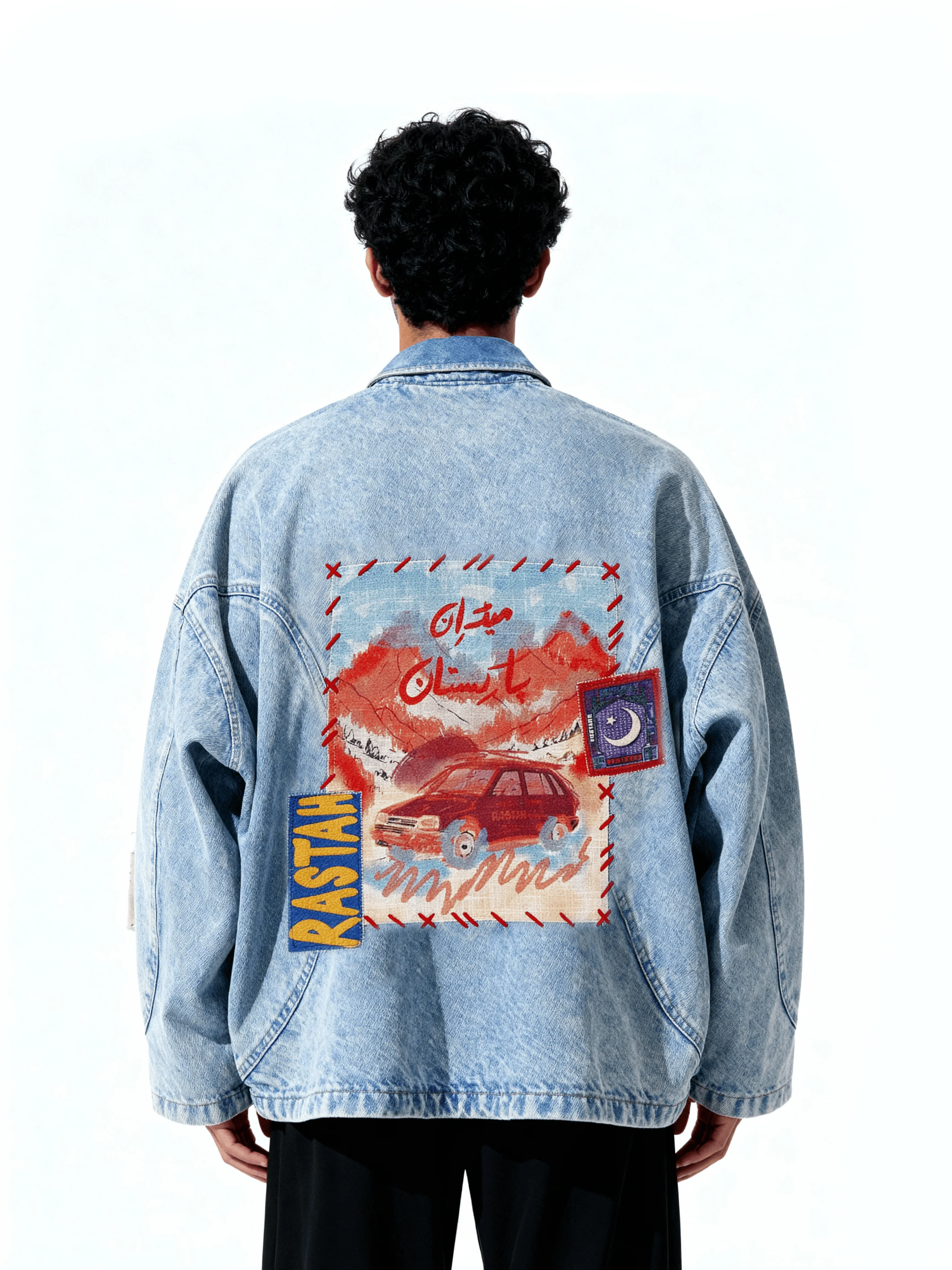 Hand-Embroidered patchwork denim jacket - Image 2