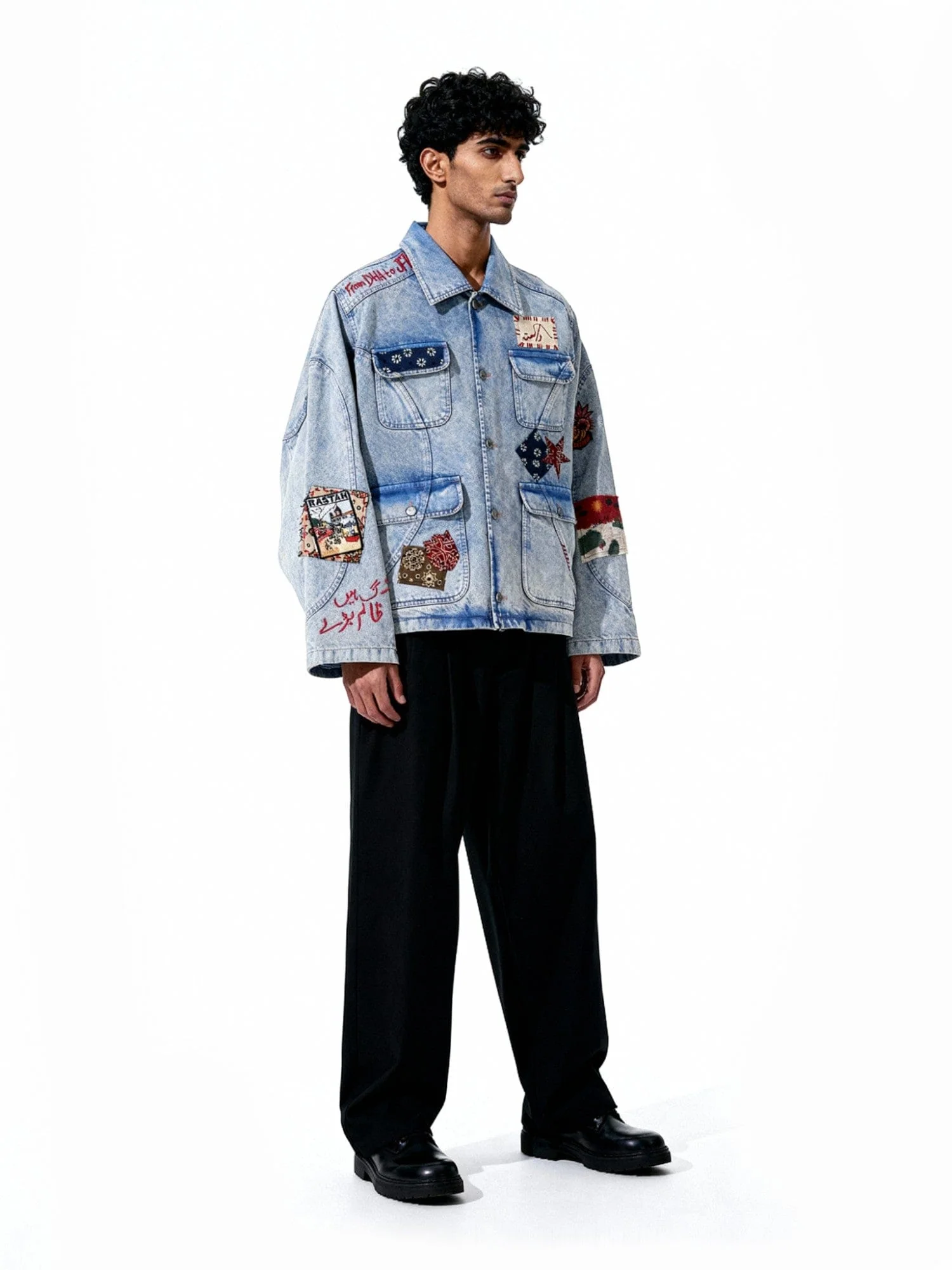 Hand-Embroidered patchwork denim jacket - Image 6