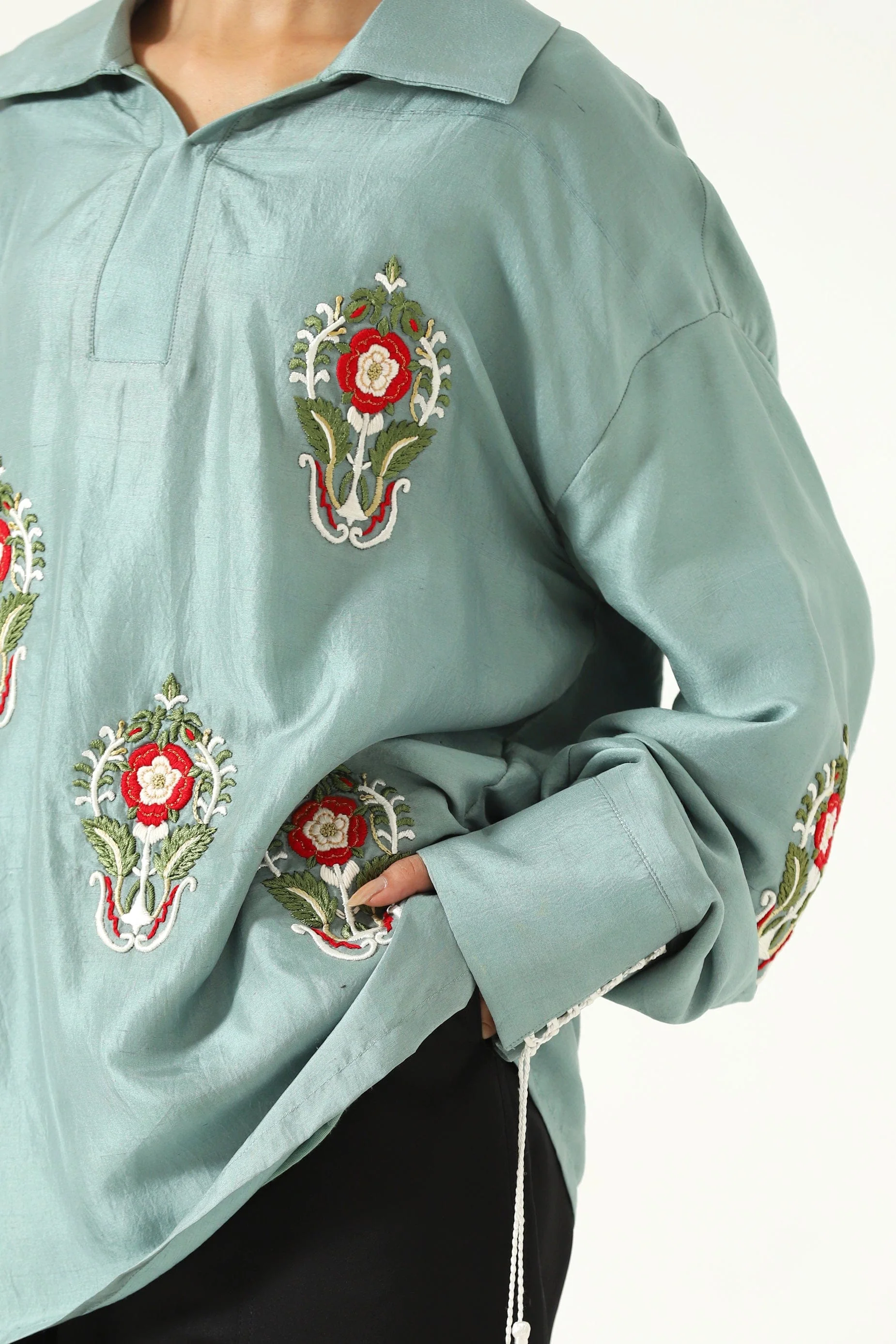 Hand-Embroidered tassels silk shirt - Image 8