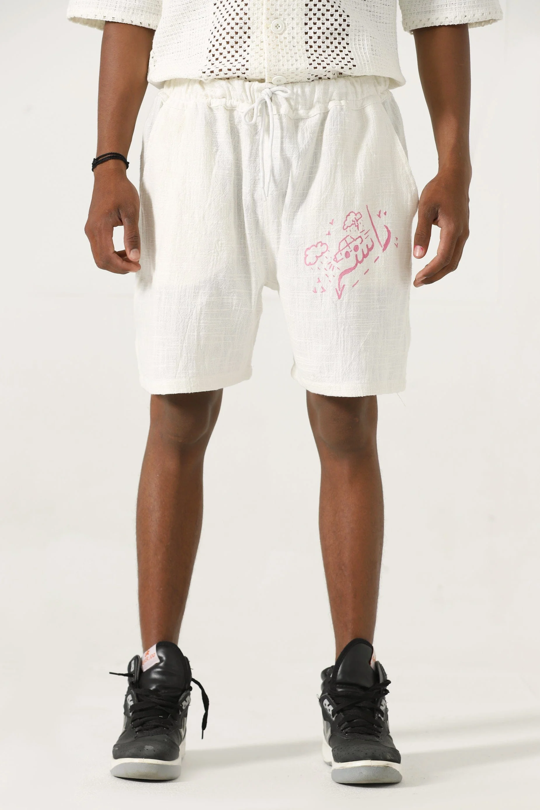 Handwoven pink logo shorts - Image 10