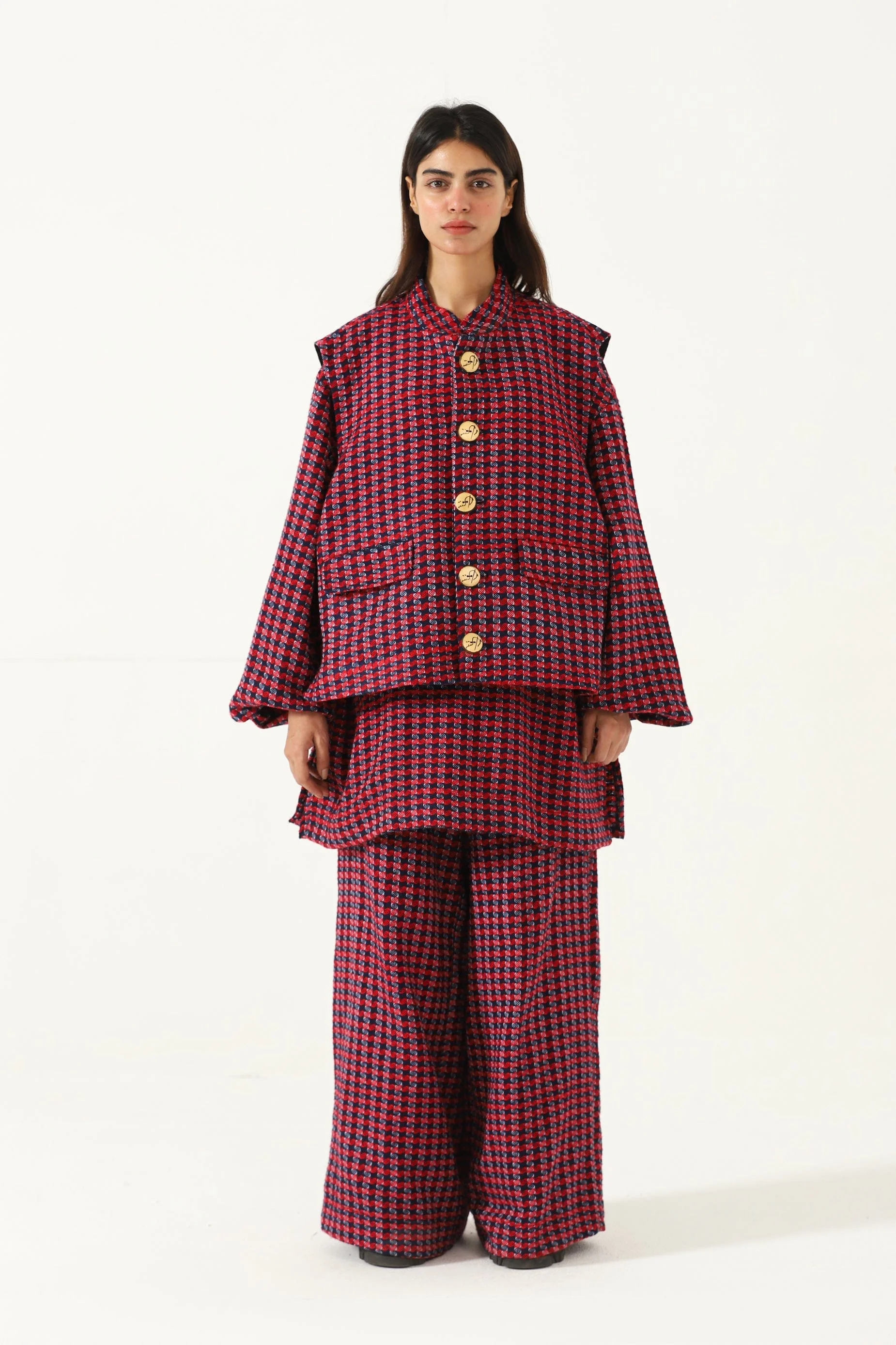 Handwoven plaid cotton vest - Image 6