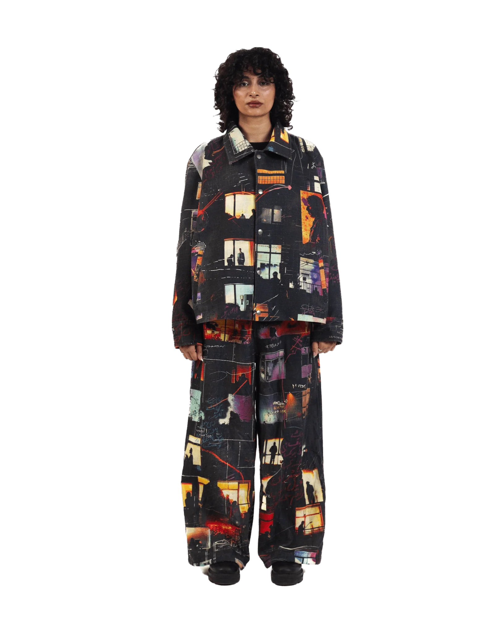 "Nocturnal reverie" abstract printed coach jacket - Image 9