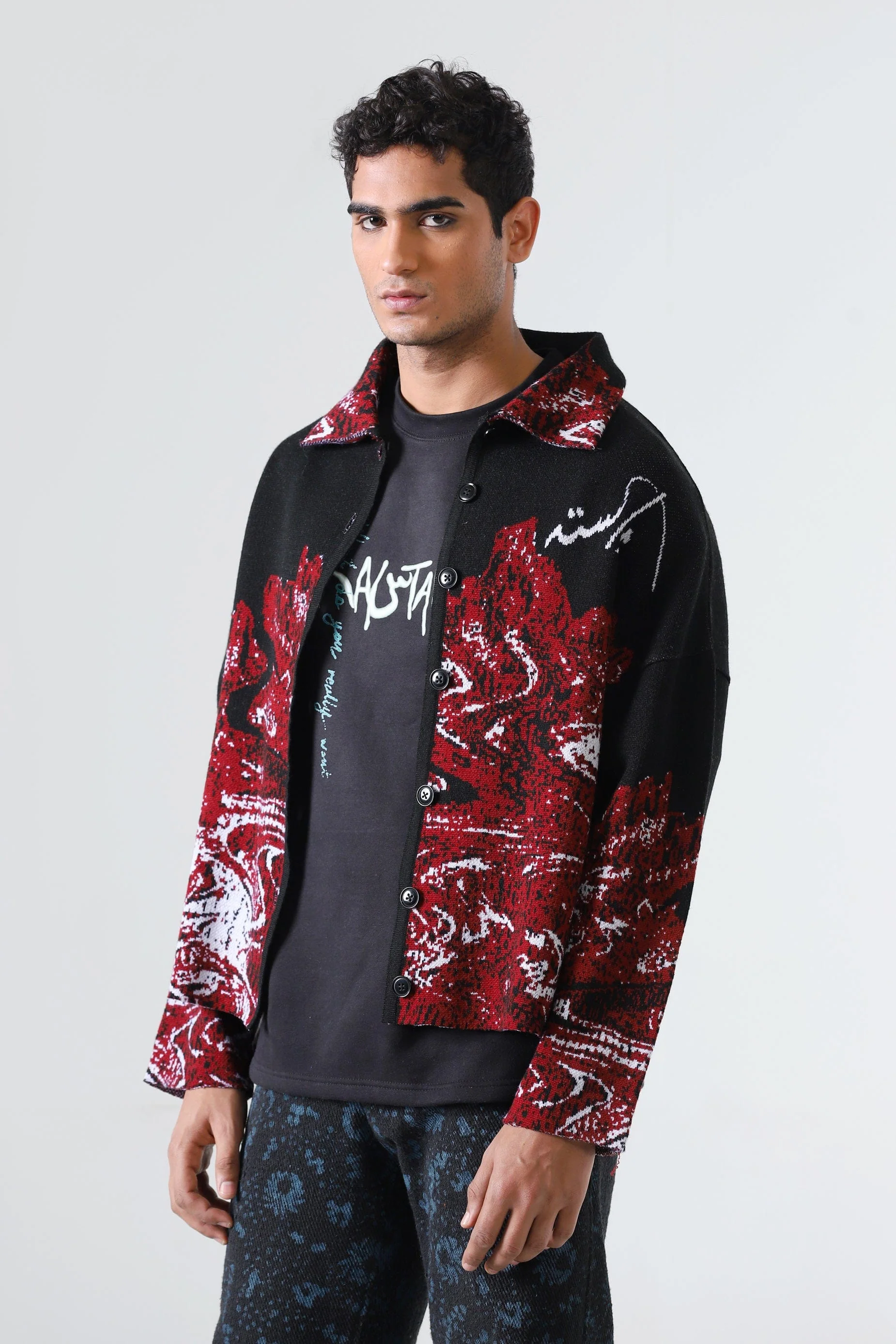 "Molten magma" jacquard knit cardigan - Image 5