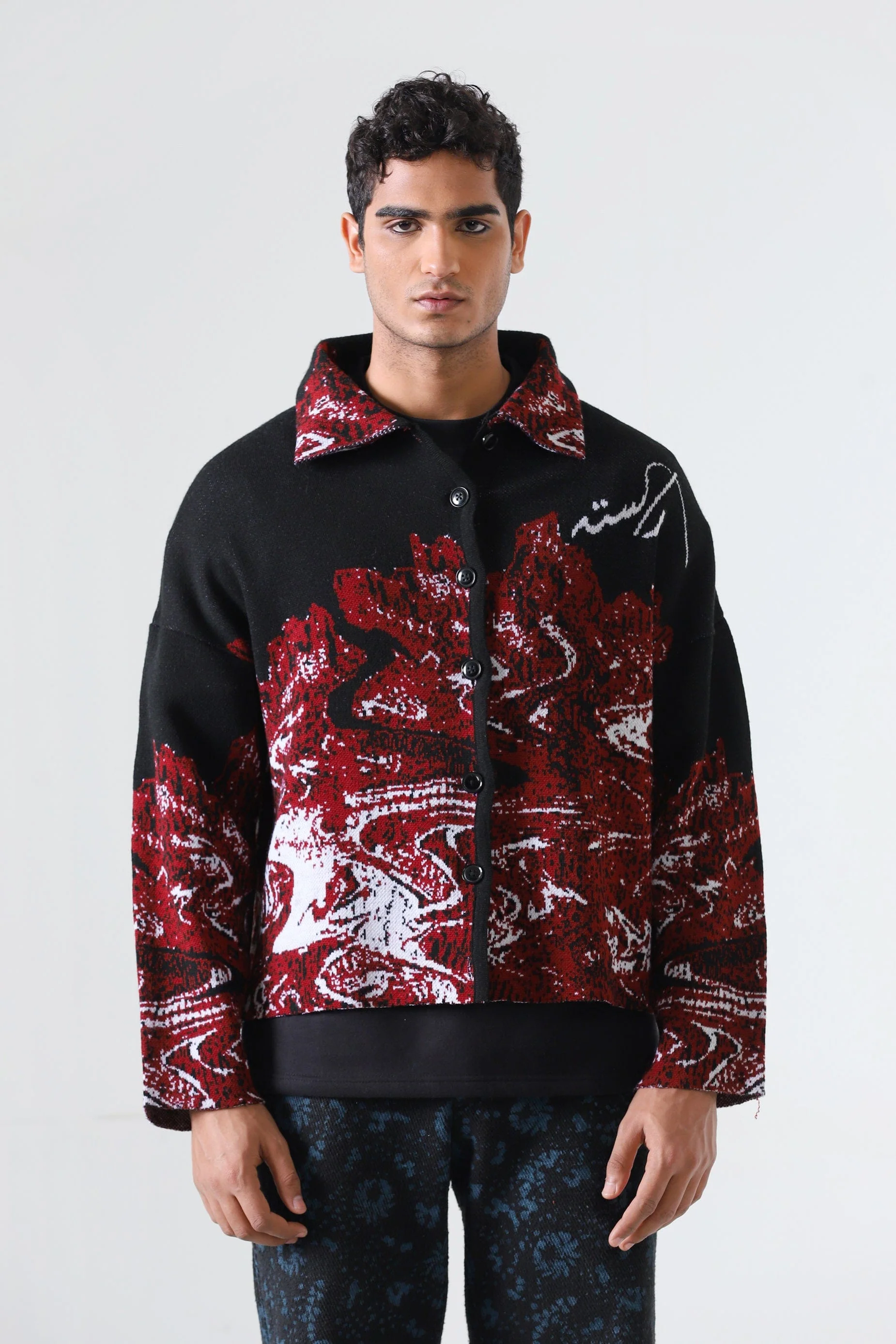 "Molten magma" jacquard knit cardigan - Image 7