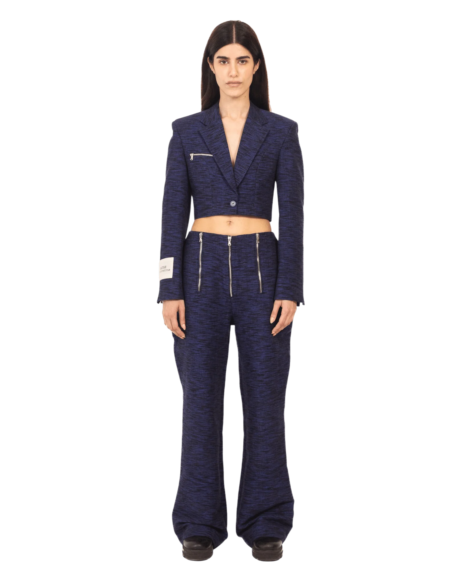 Khaddar blue crop blazer - Image 3