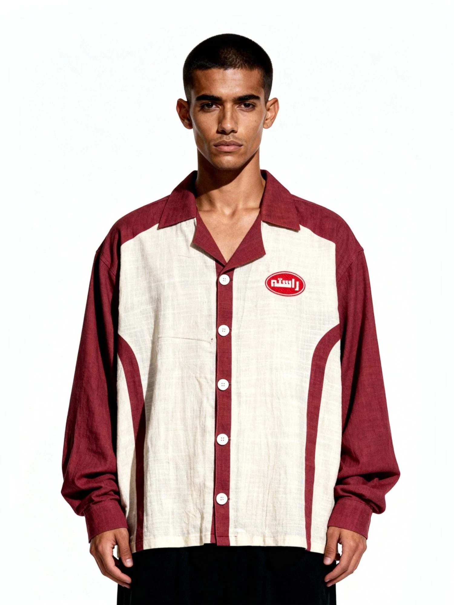 Khaddar panelled logo button-down