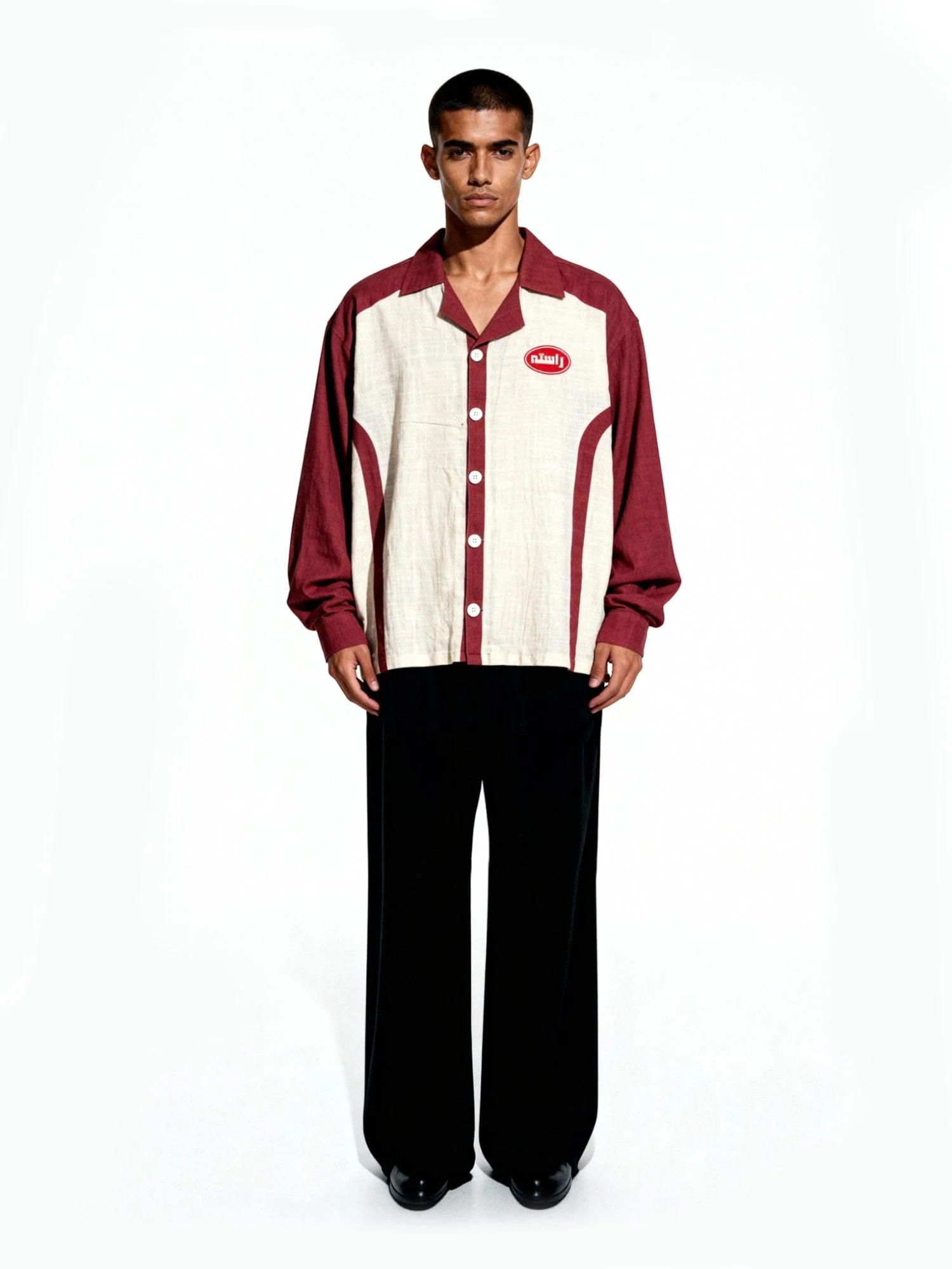 Khaddar panelled logo button-down - Image 4