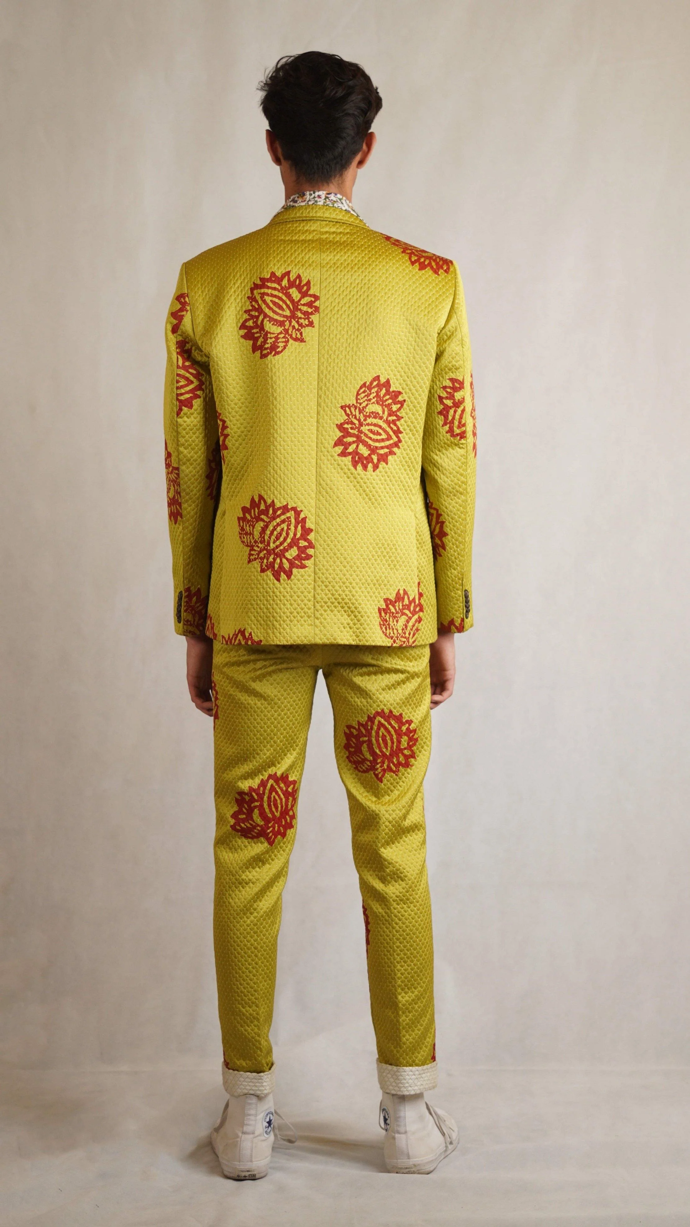 Lime green printed oversized silk blazer - Image 6