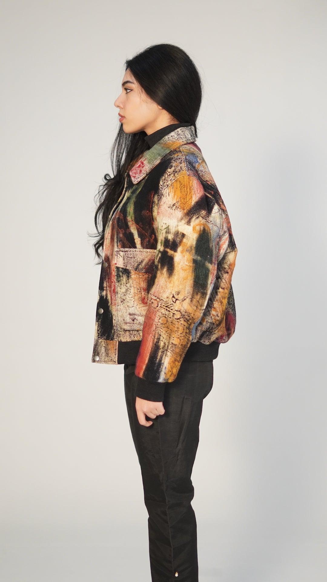 “Lost in translation” abstract block-print bomber jacket - Image 10