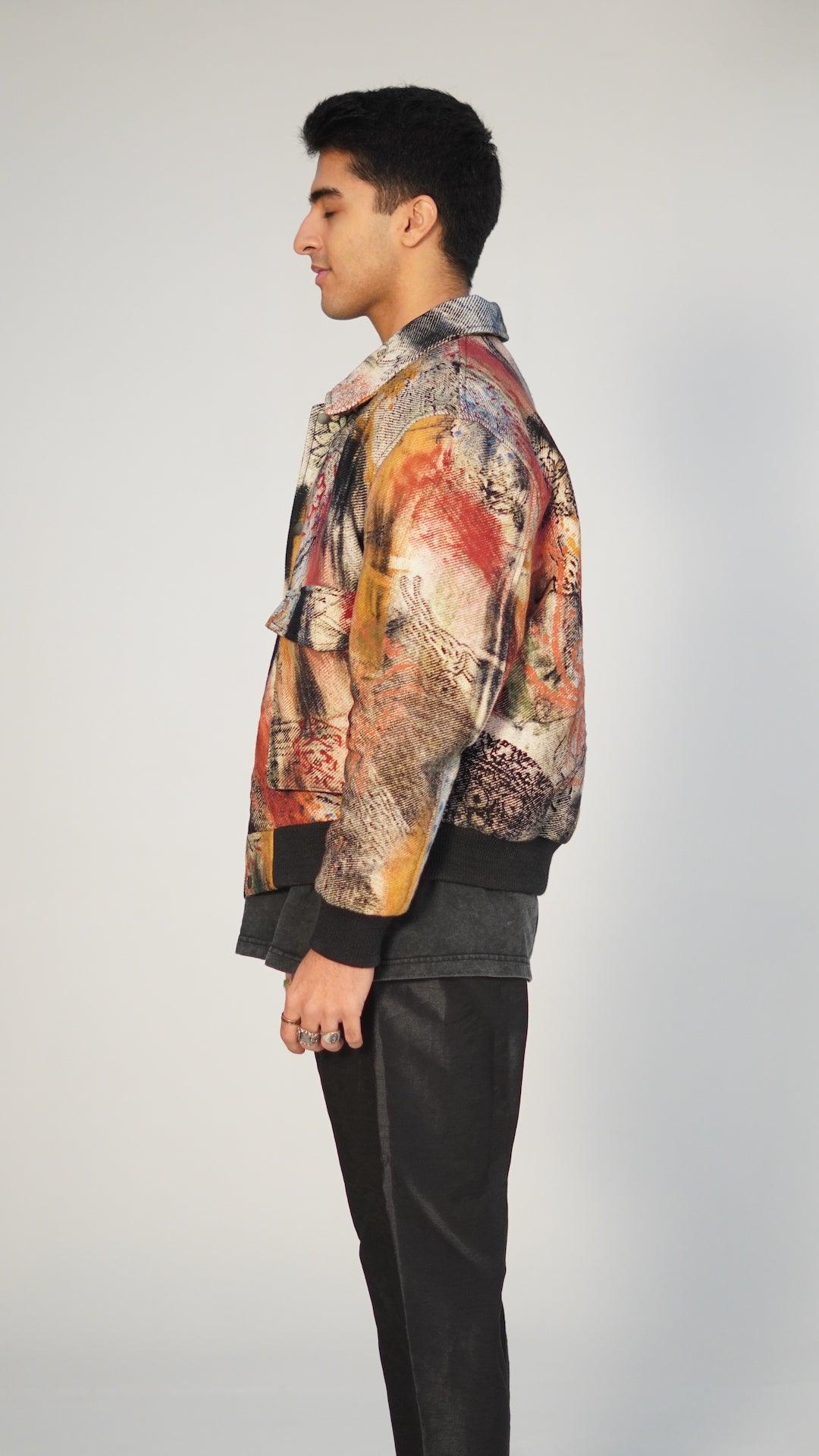 “Lost in translation” abstract block-print bomber jacket - Image 4