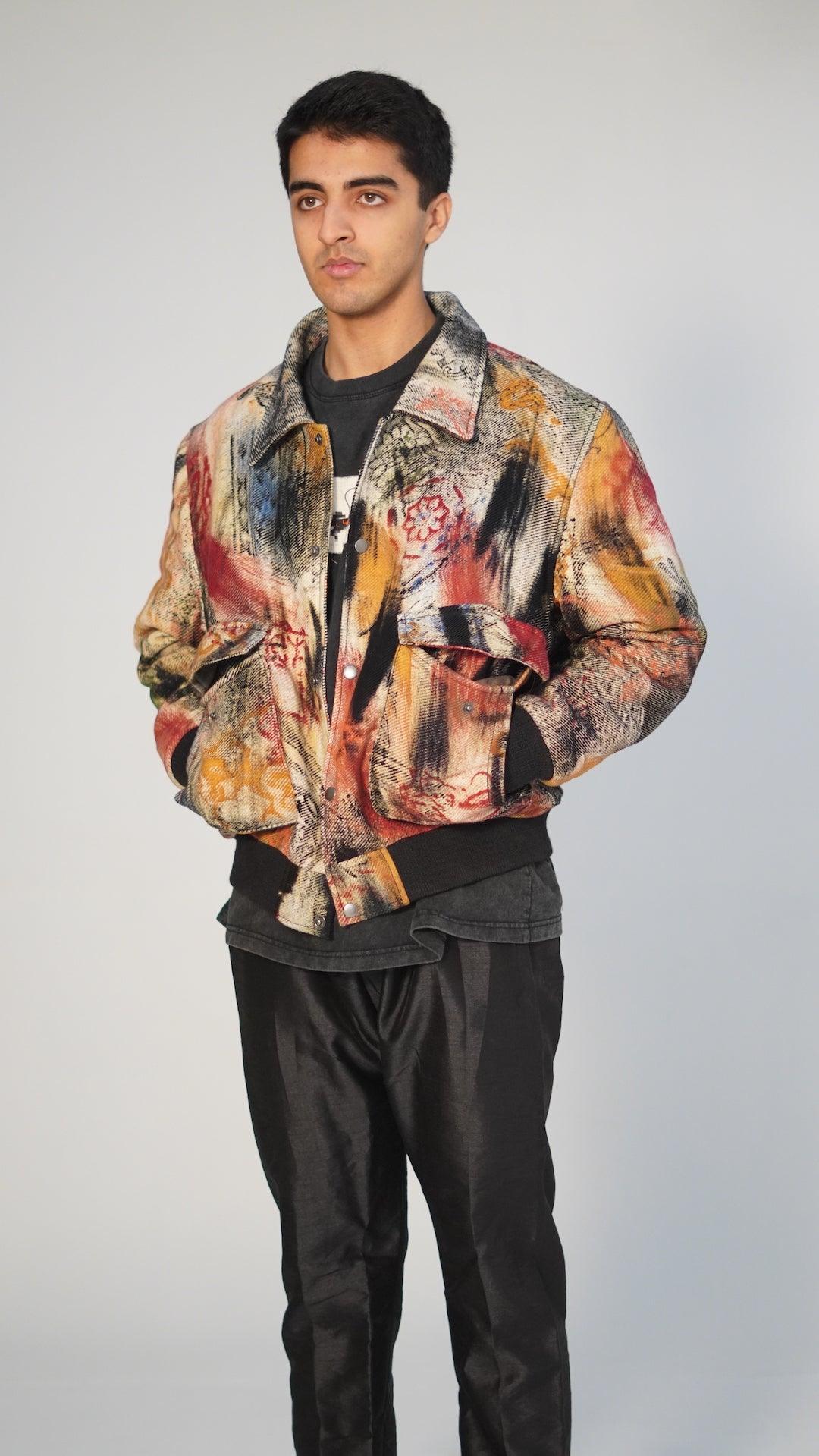 “Lost in translation” abstract block-print bomber jacket - Image 6