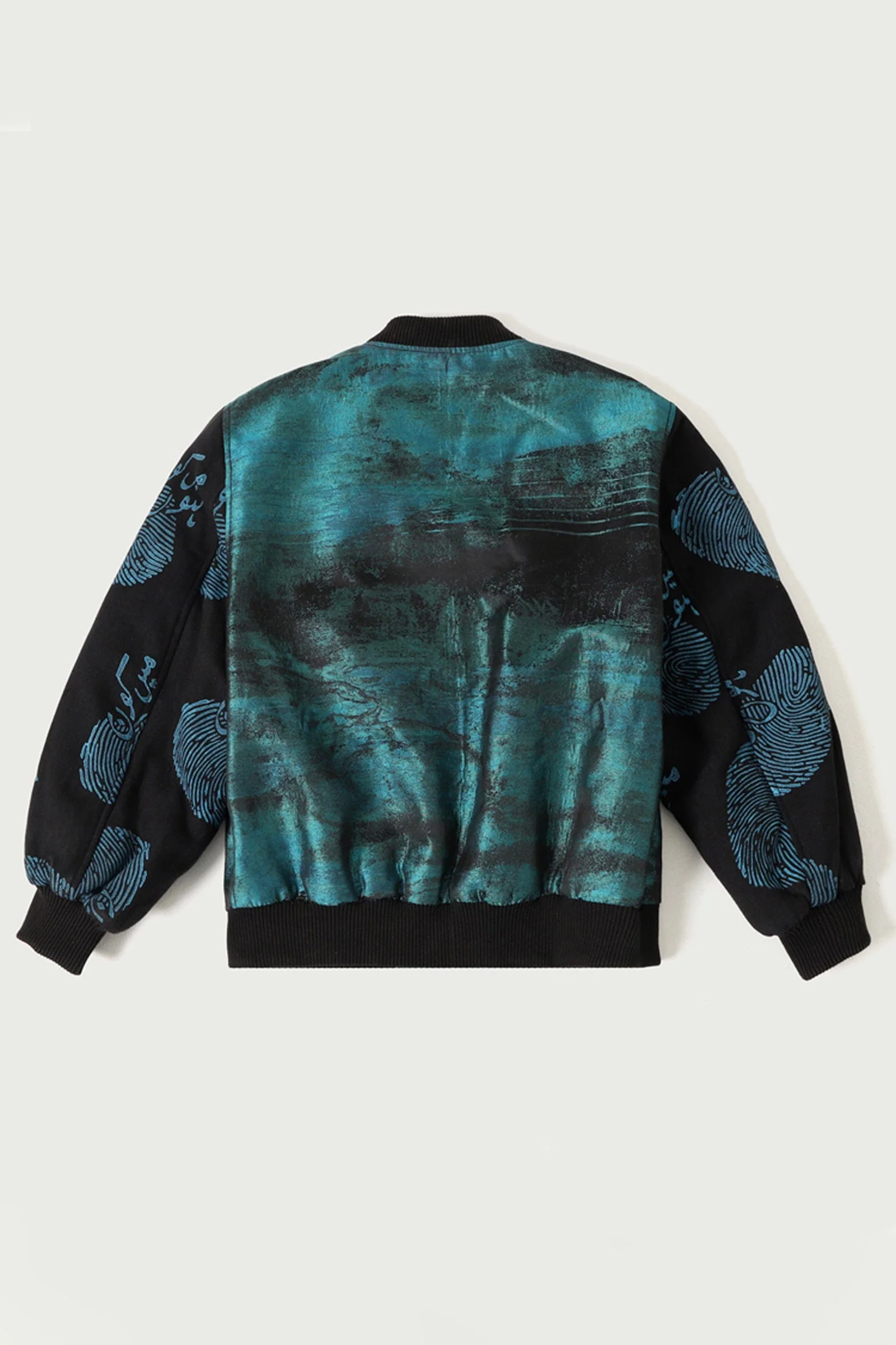 "Who am I" hand block printed silk bomber - Image 8