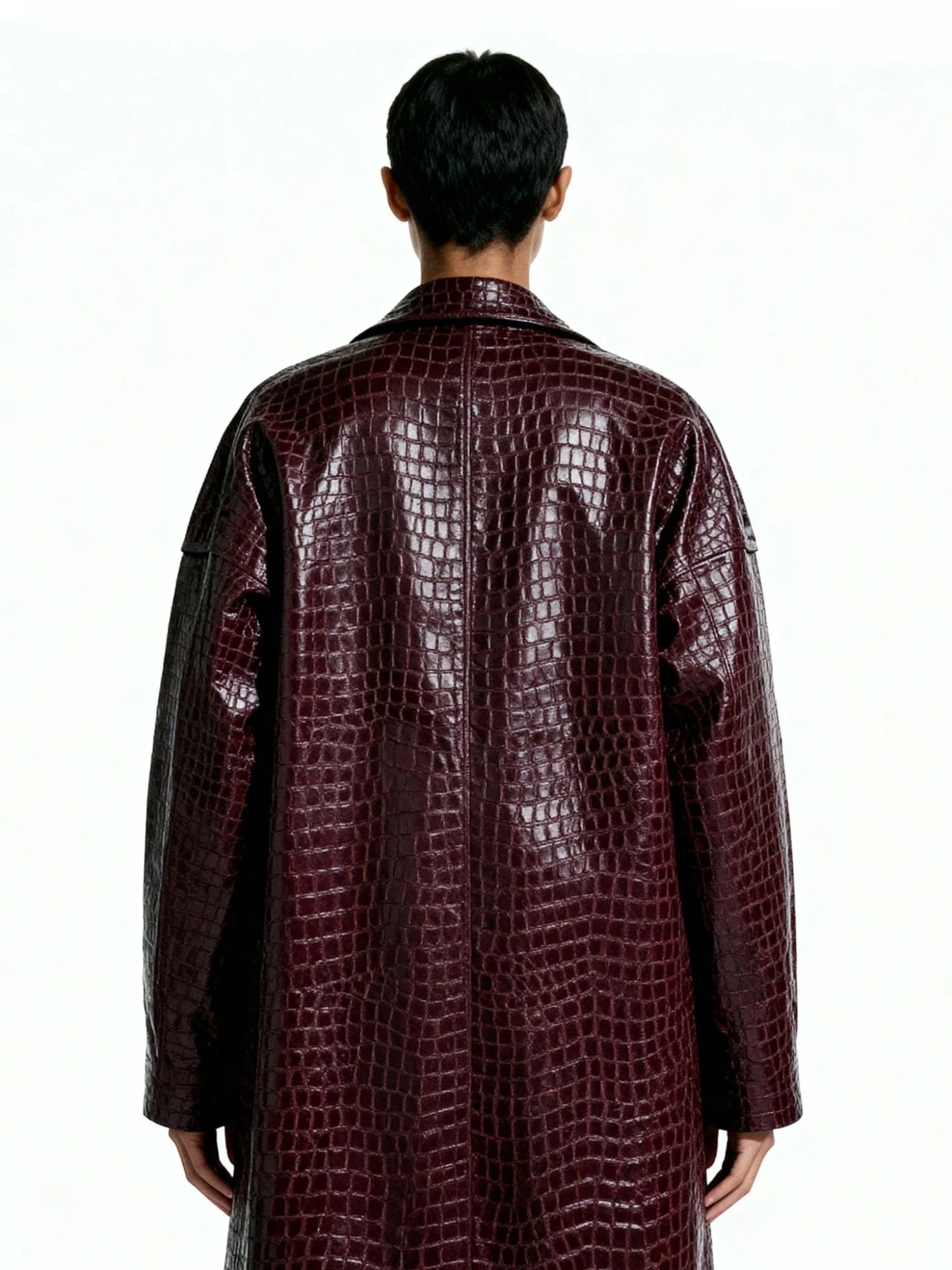 Deep cognac faux leather trench coat - Image 11
